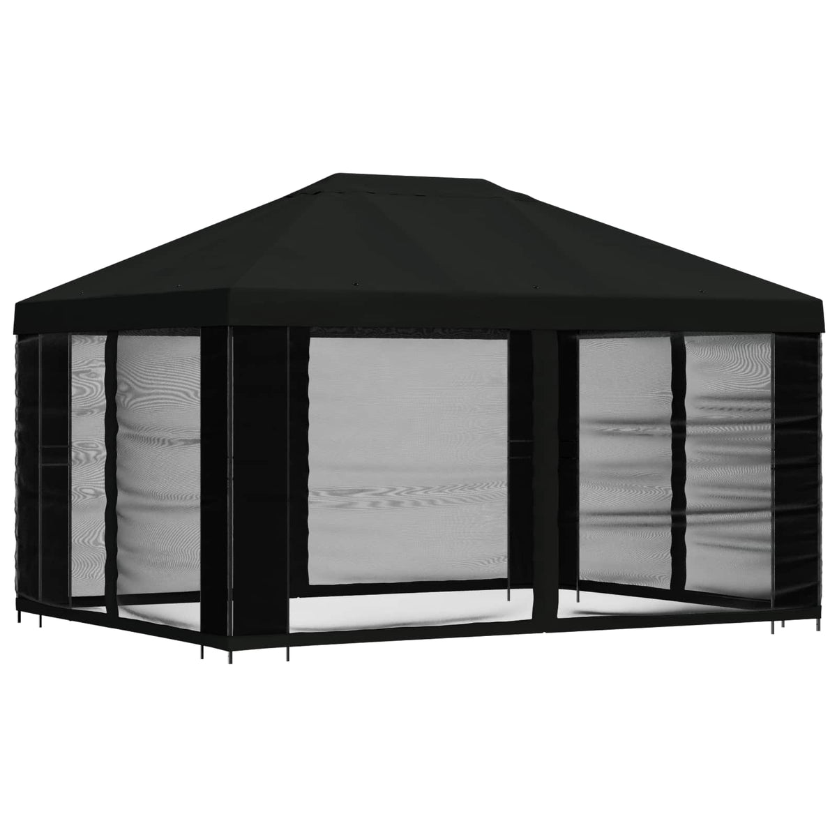 Pavillon med sidetapper 4 × 3 m Sort Polyester og Stål 190 gsm