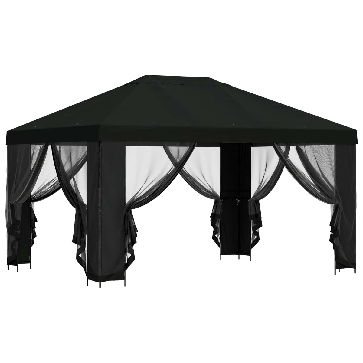 Pavillon med sidetapper 4 × 3 m Sort Polyester og Stål 190 gsm