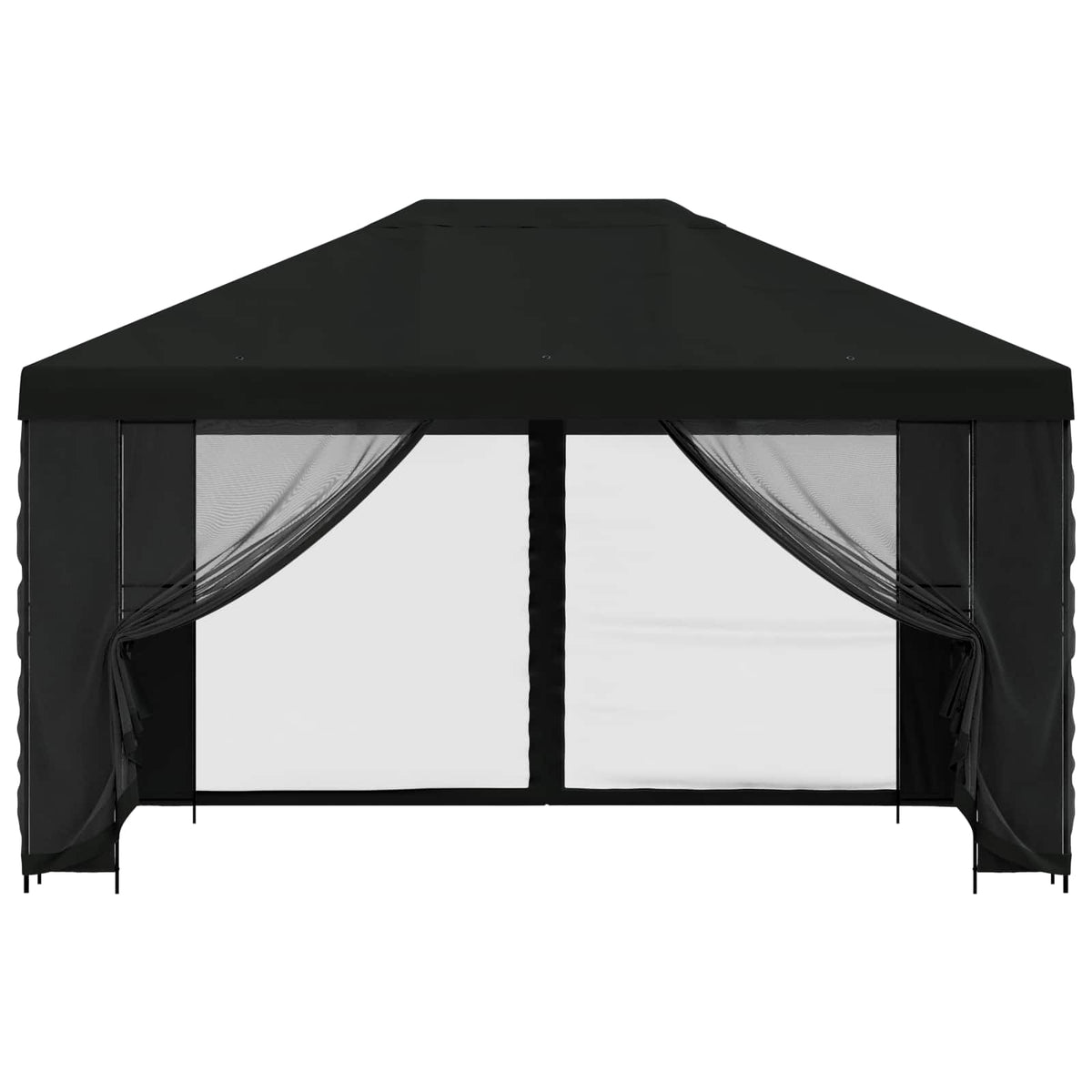 Pavillon med sidetapper 4 × 3 m Sort Polyester og Stål 190 gsm