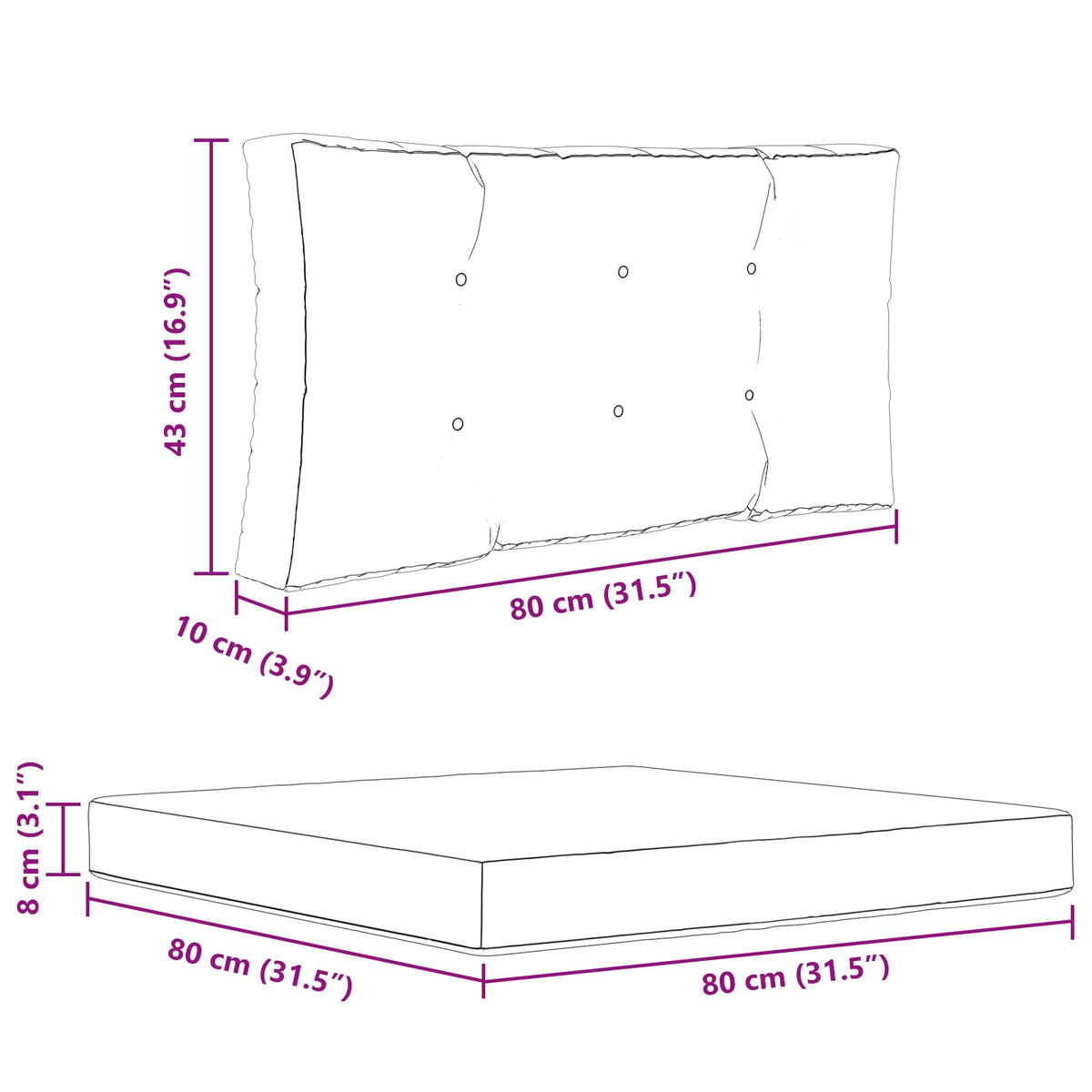 Udendørs Sofa Pude Polyester Sort 80 x 80 cm