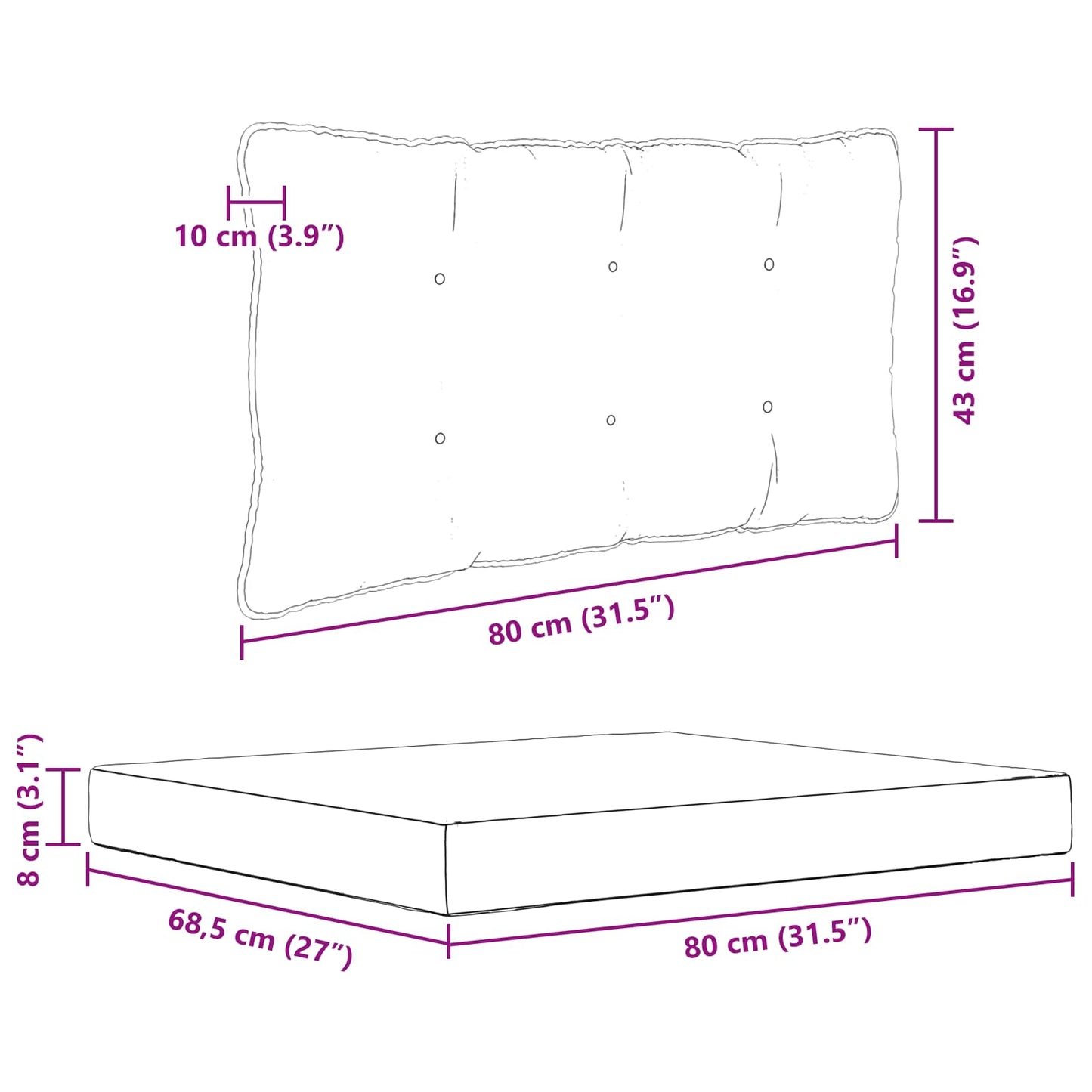 Udendørs Sofa Pude Polyester Grå 80 x 68,5 cm