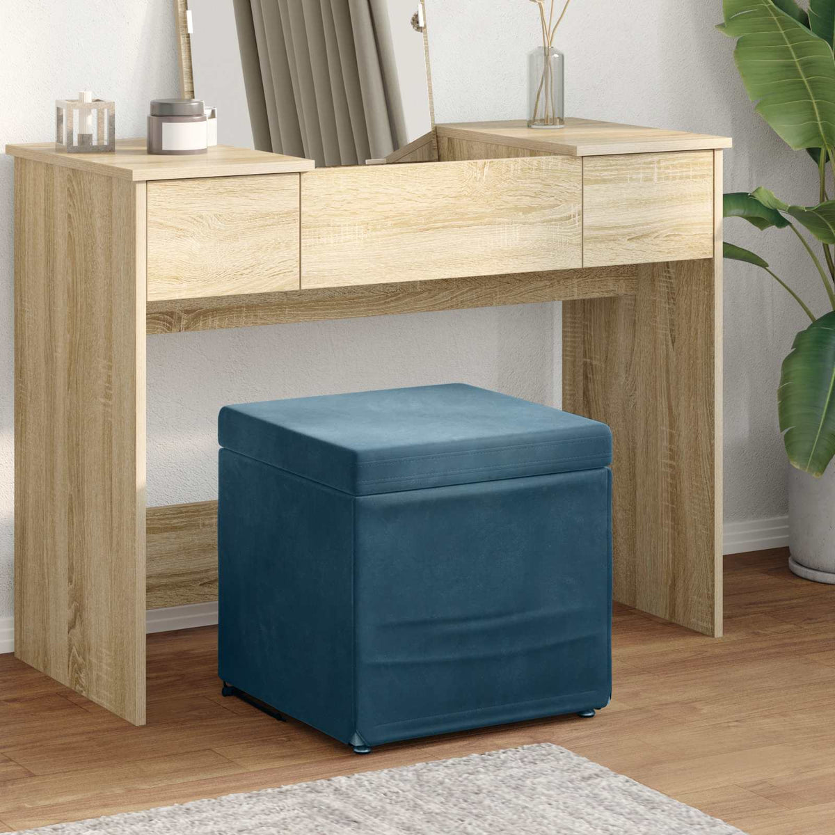 Taburet Blå 41 x 41 x 40 cm Velour og konstrueret træ