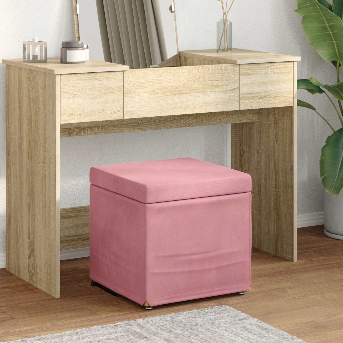 Taburet Lyserød 41 x 41 x 40 cm Velour og konstrueret træ