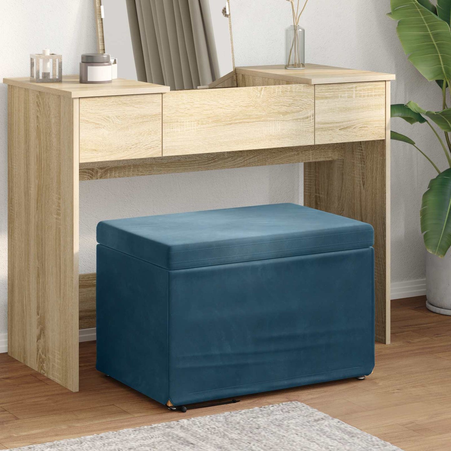 Taburet Blå 61 x 41 x 40 cm Velour og konstrueret træ