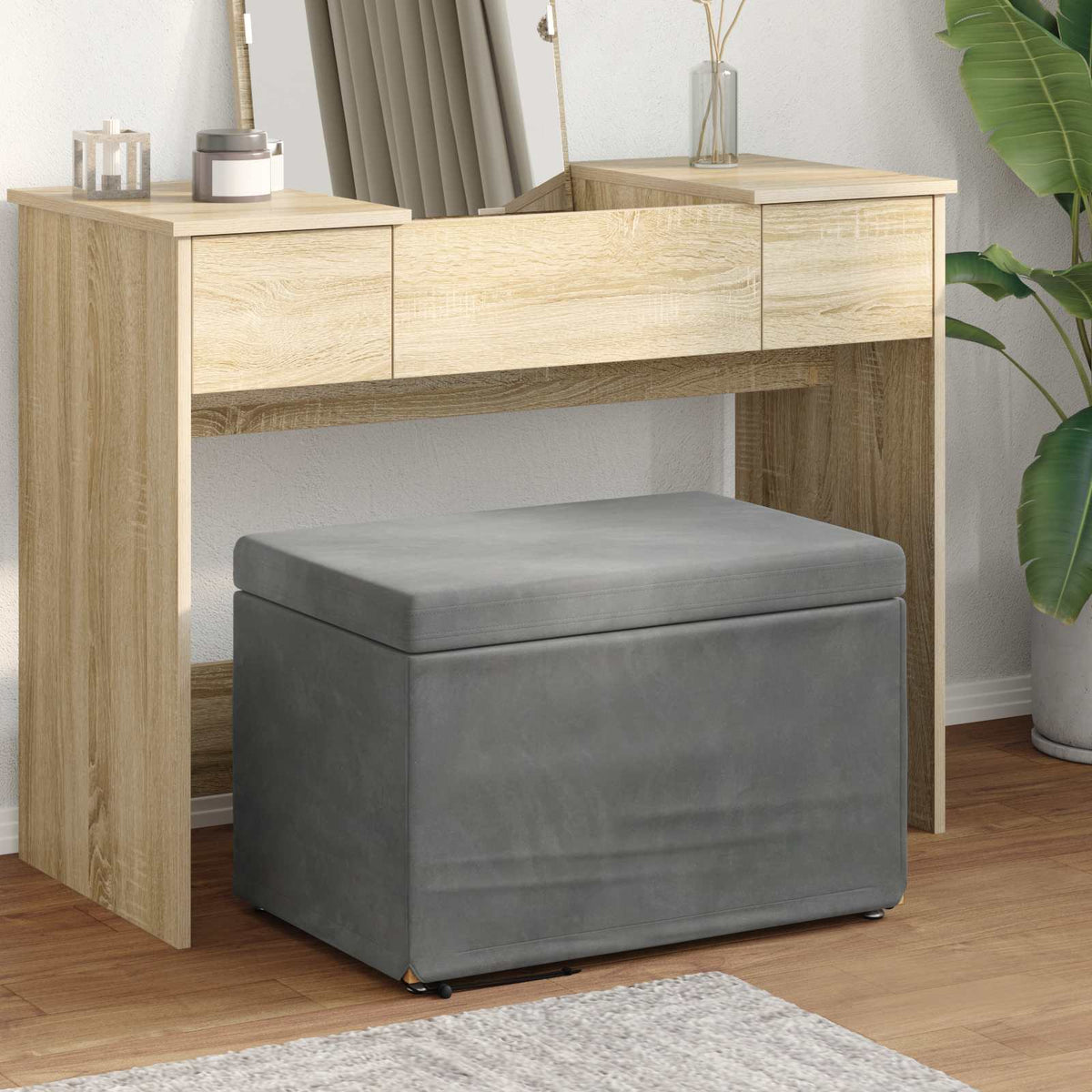 Taburet Mørkegrå 61 x 41 x 40 cm Velour og konstrueret træ