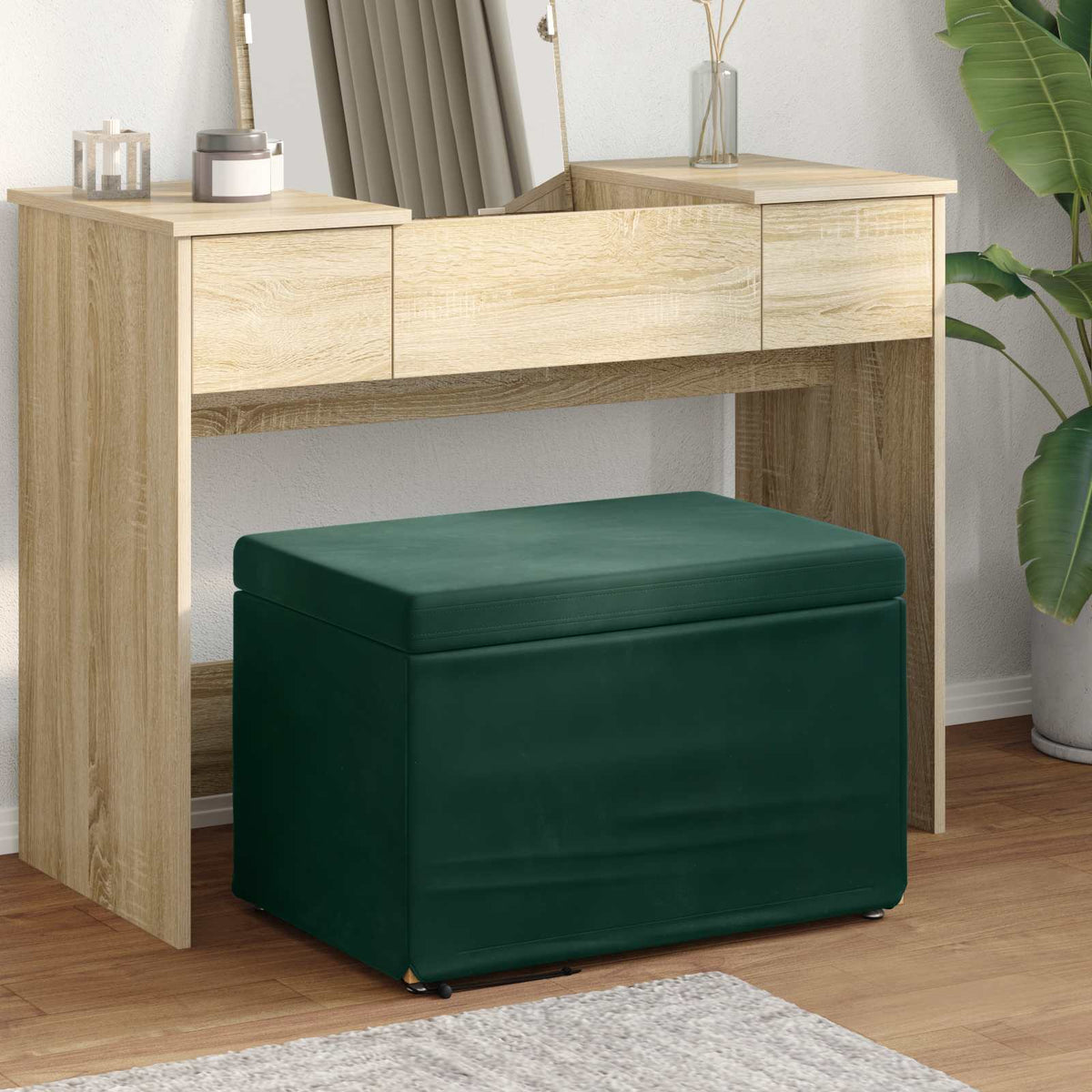 Taburet Mørkegrøn 61 x 41 x 40 cm Velour og konstrueret træ