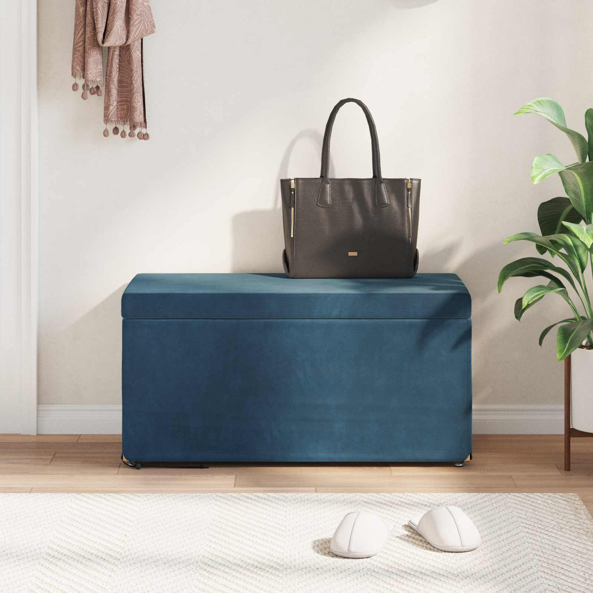 Taburet Blå 81 x 41 x 40 cm Velour og konstrueret træ