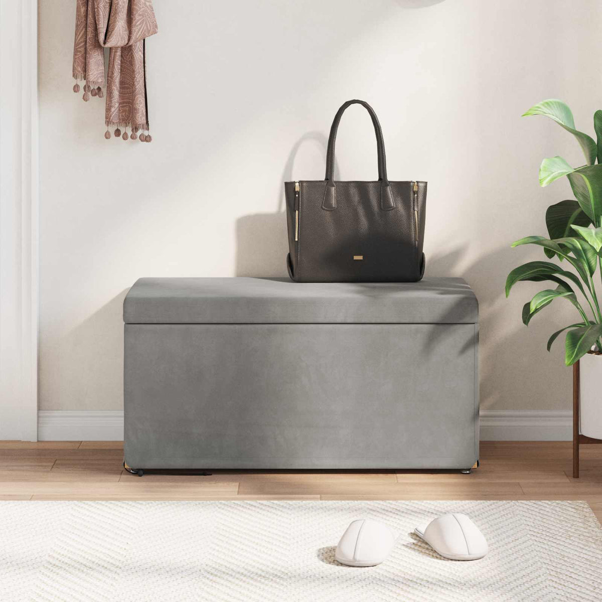 Taburet Lysegrå 81 x 41 x 40 cm Velour og konstrueret træ