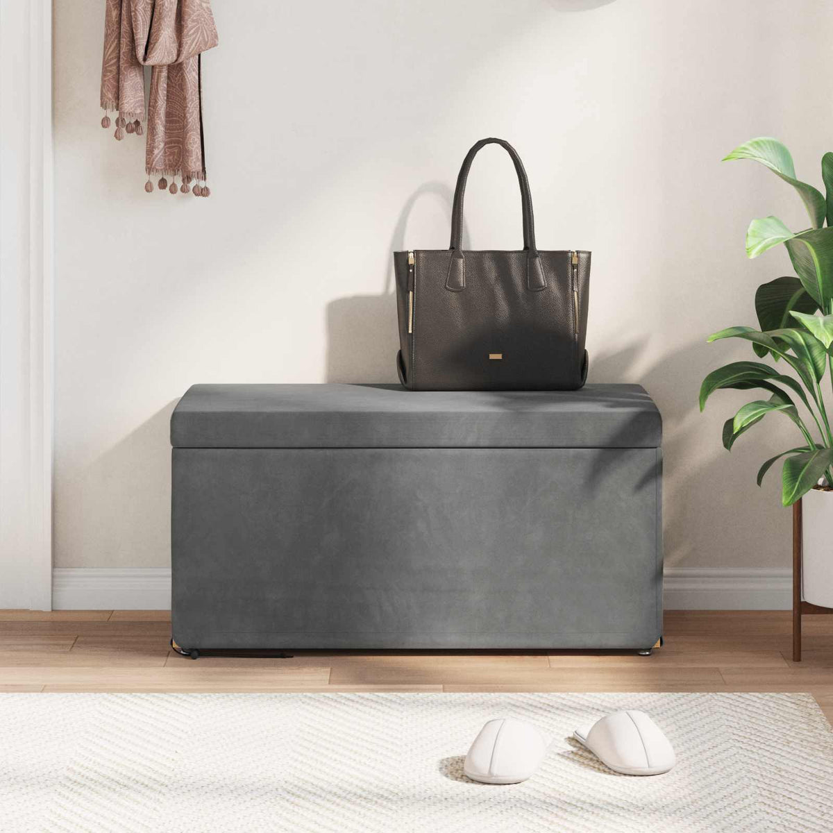 Taburet Mørkegrå 81 x 41 x 40 cm Velour og konstrueret træ