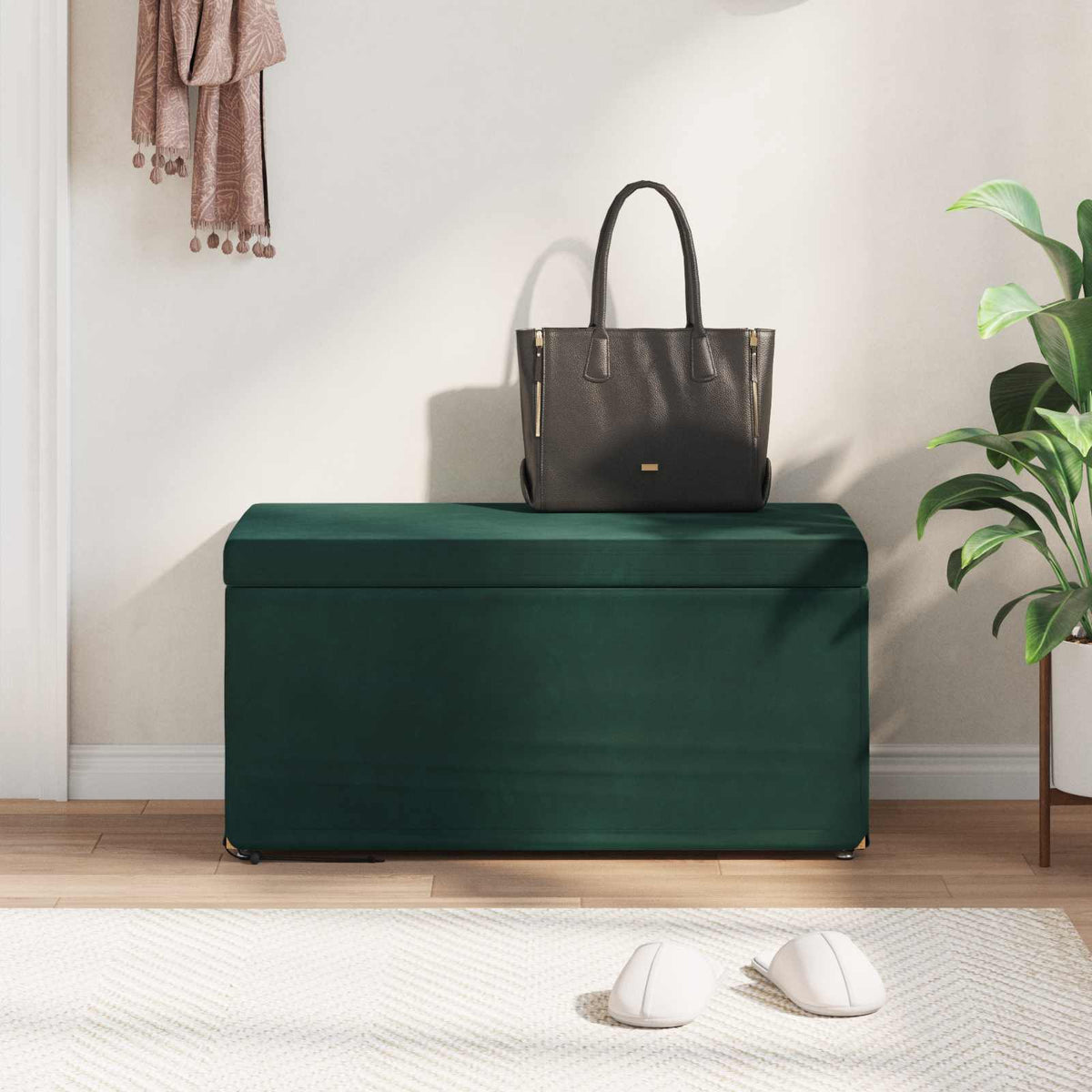 Taburet Mørkegrøn 81 x 41 x 40 cm Velour og konstrueret træ