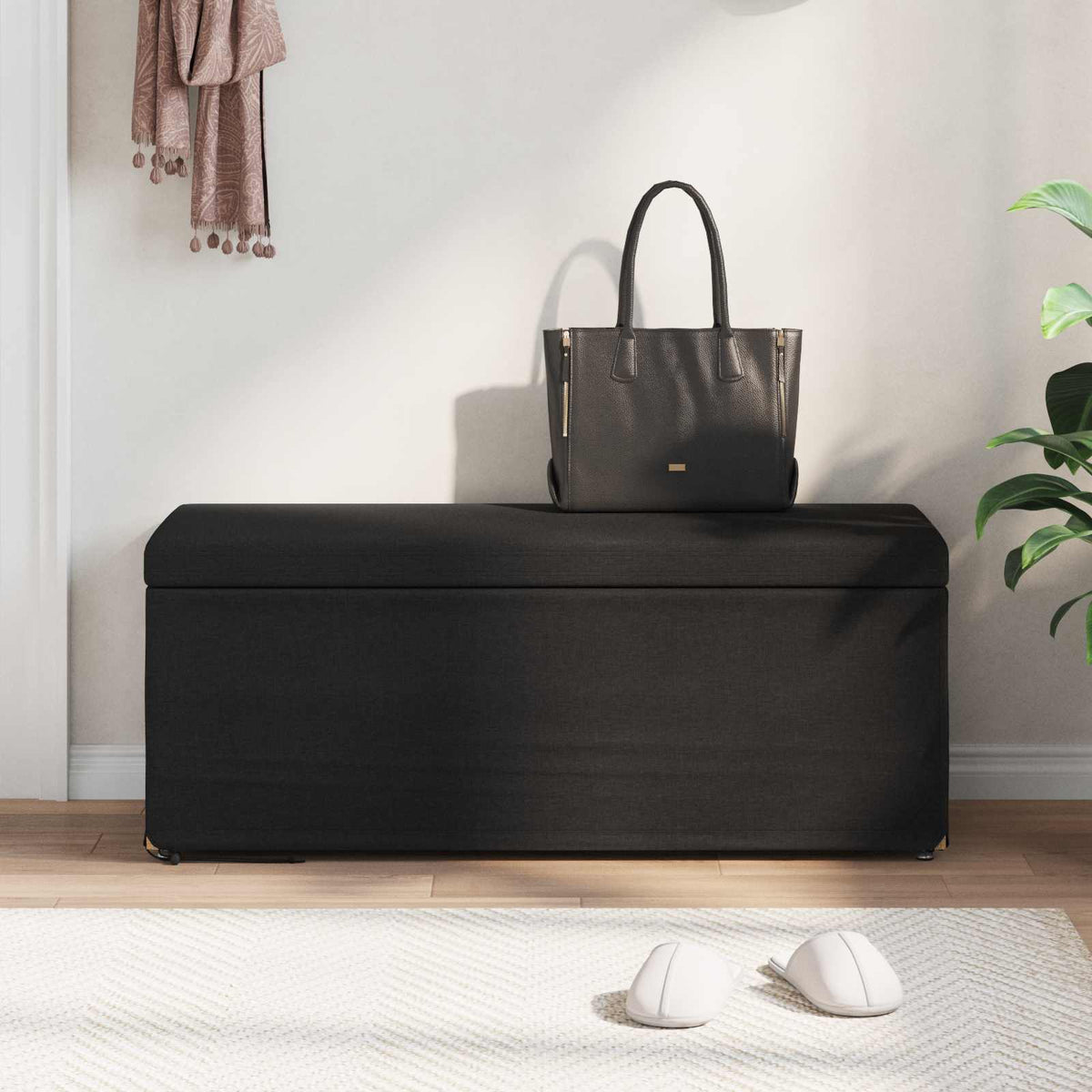 Taburet Sort 101 x 41 x 40 cm Stof og konstrueret træ