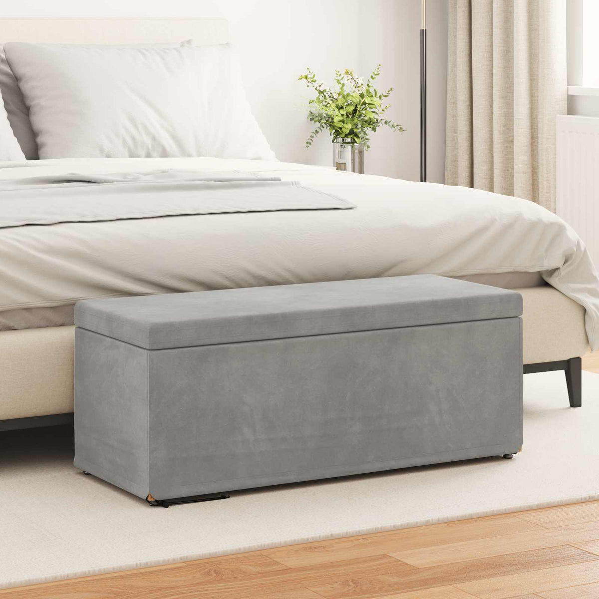 Taburet Lysegrå 101 x 41 x 40 cm Velour og konstrueret træ
