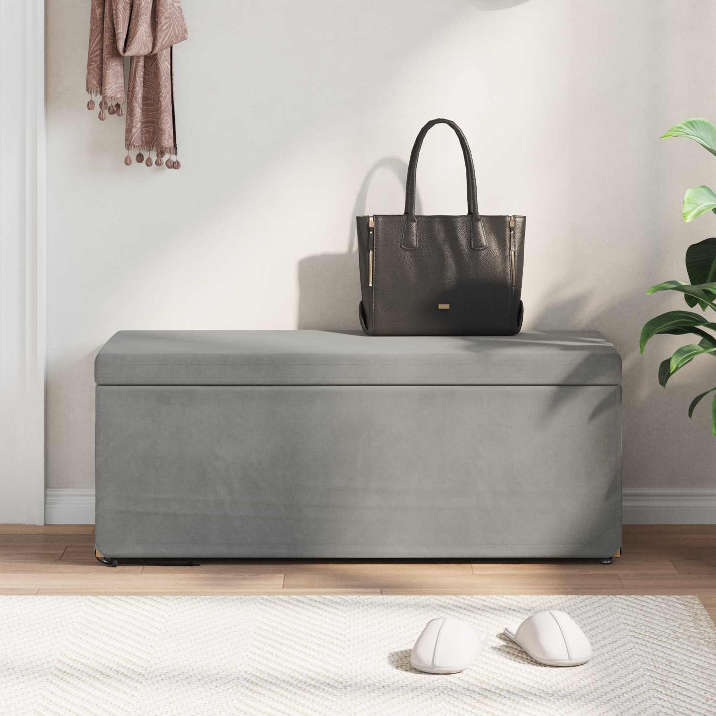Taburet Lysegrå 101 x 41 x 40 cm Velour og konstrueret træ