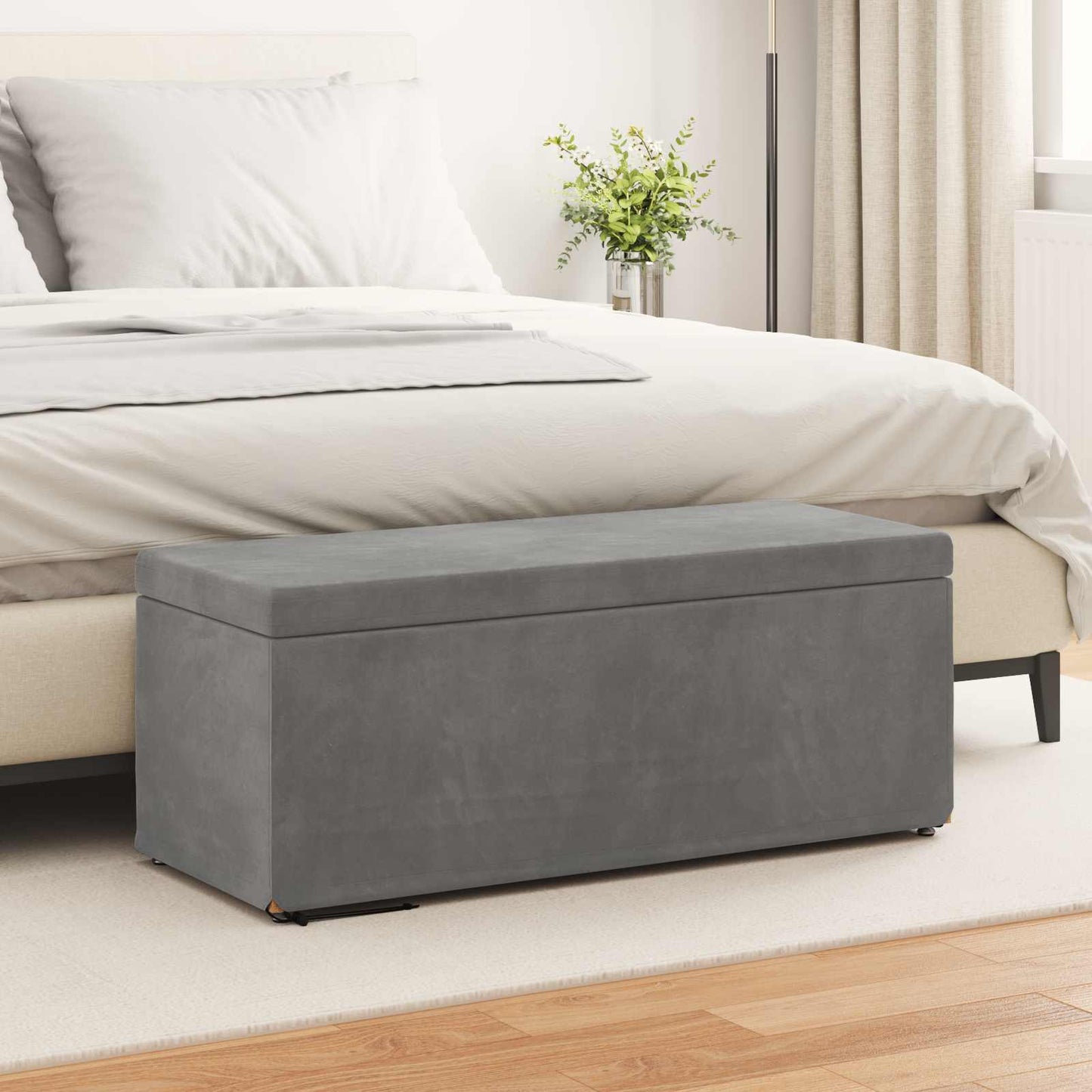 Taburet Mørkegrå 101 x 41 x 40 cm Velour og konstrueret træ