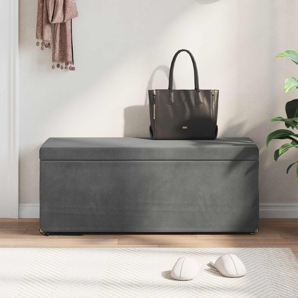 Taburet Mørkegrå 101 x 41 x 40 cm Velour og konstrueret træ