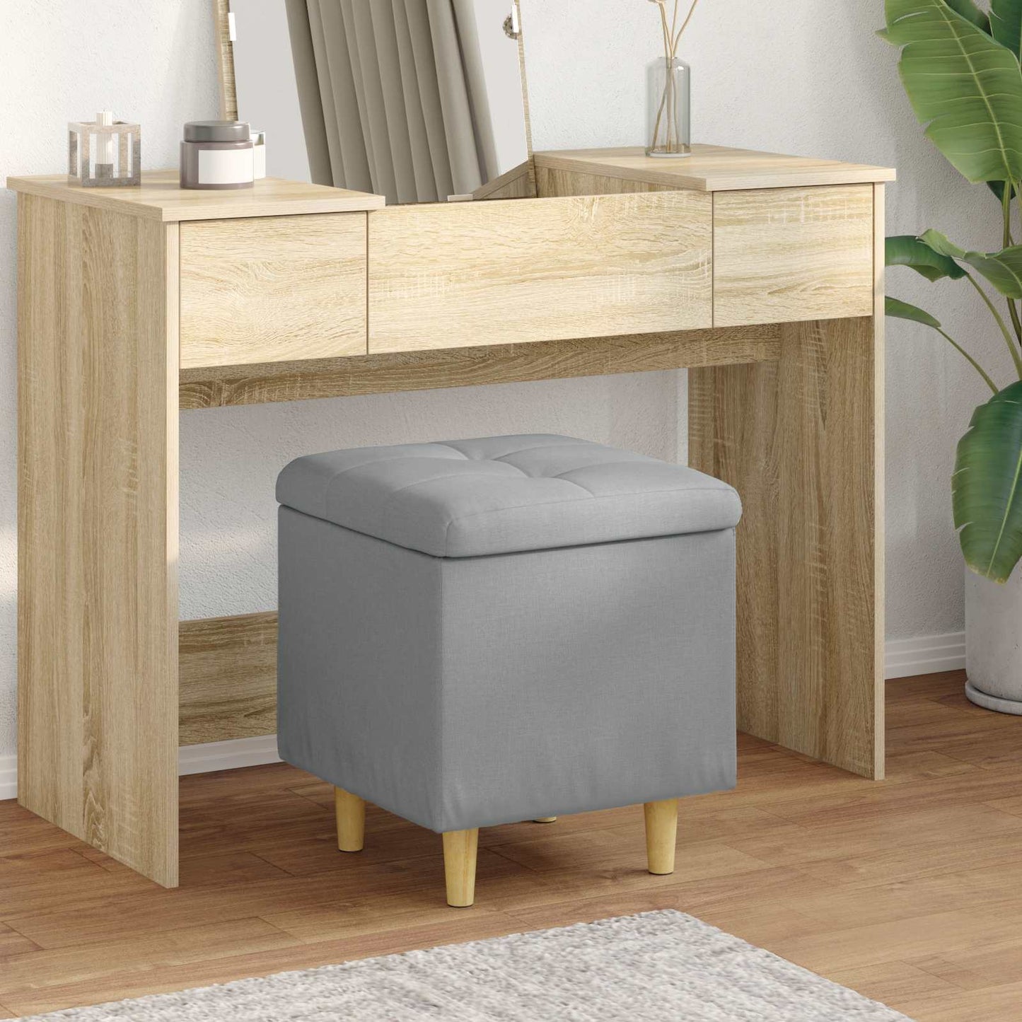 Ottoman med Opbevaring Lysegrå 40 x 40 x 45 cm Stof
