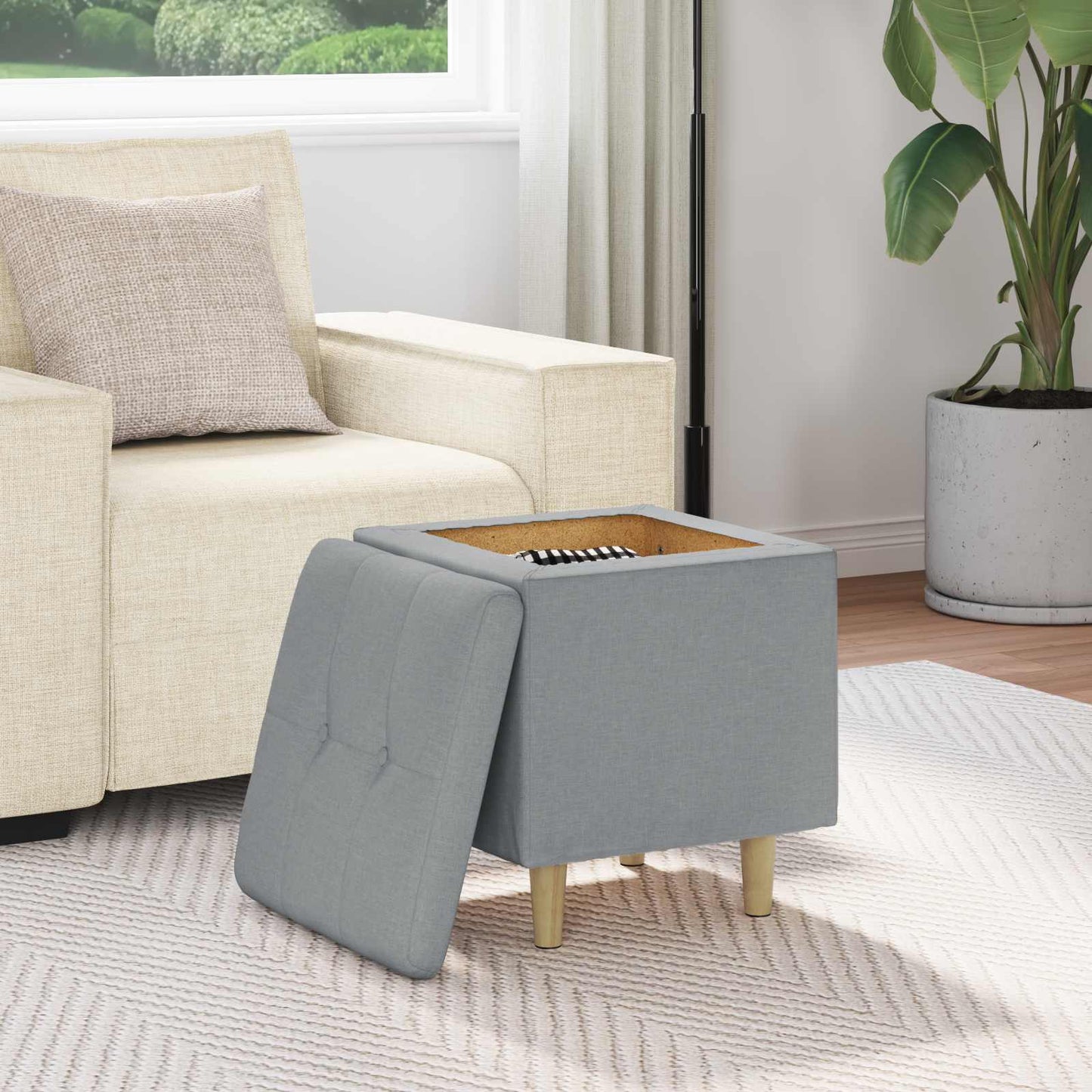 Ottoman med Opbevaring Lysegrå 40 x 40 x 45 cm Stof