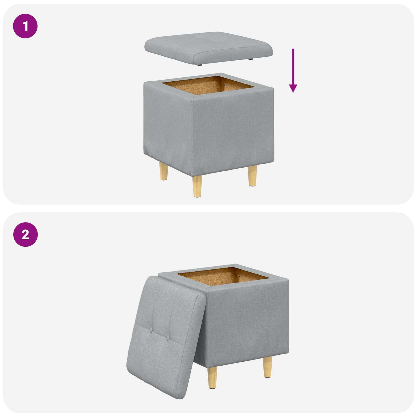 Ottoman med Opbevaring Lysegrå 40 x 40 x 45 cm Stof