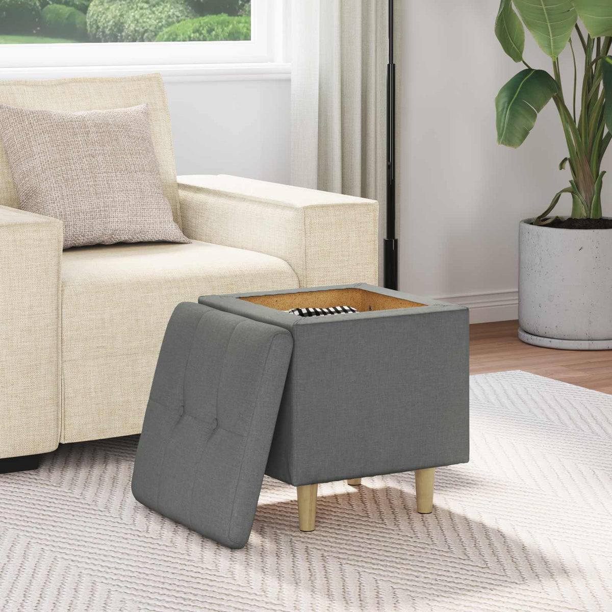 Ottoman med Opbevaring Mørkegrå 40 x 40 x 45 cm Stof
