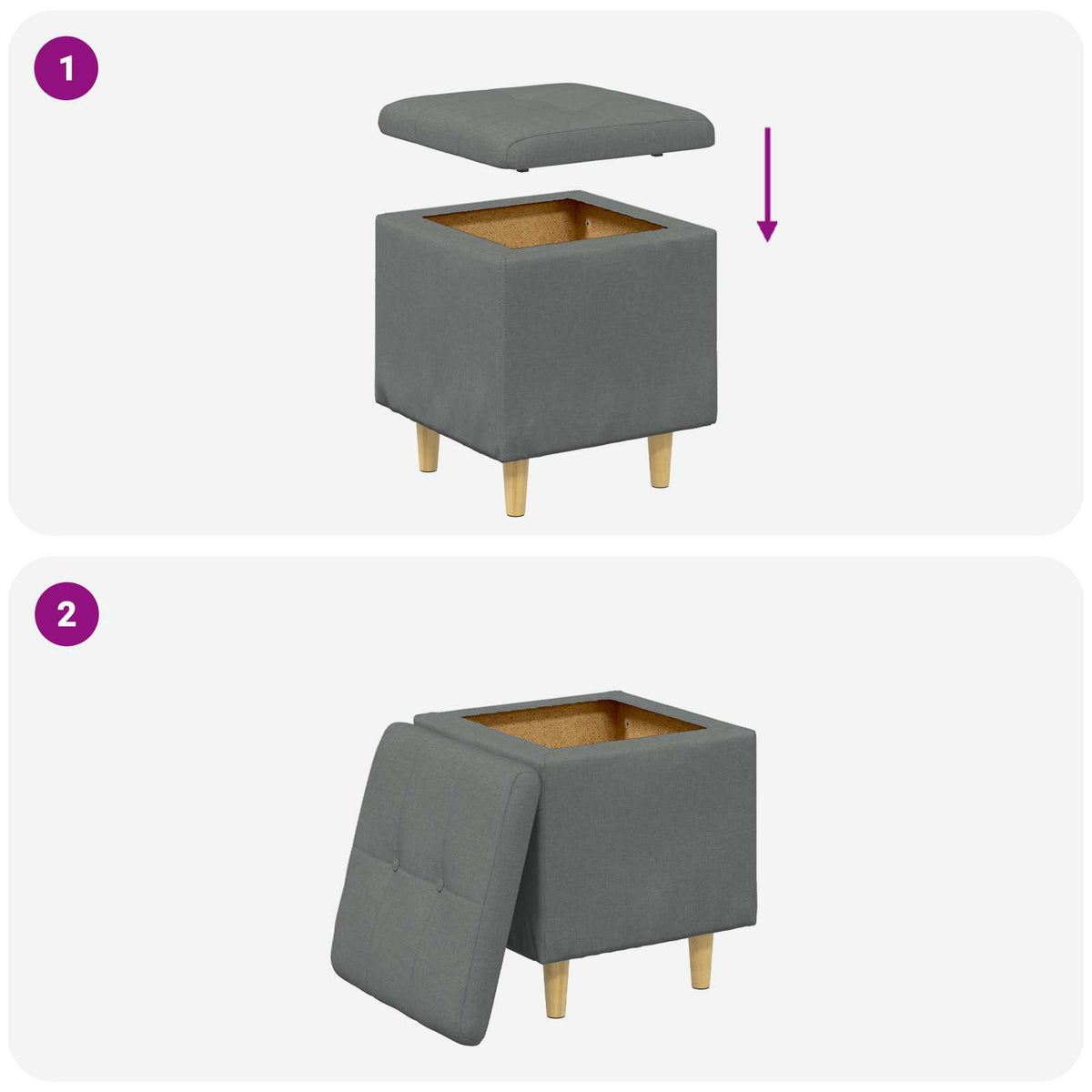 Ottoman med Opbevaring Mørkegrå 40 x 40 x 45 cm Stof