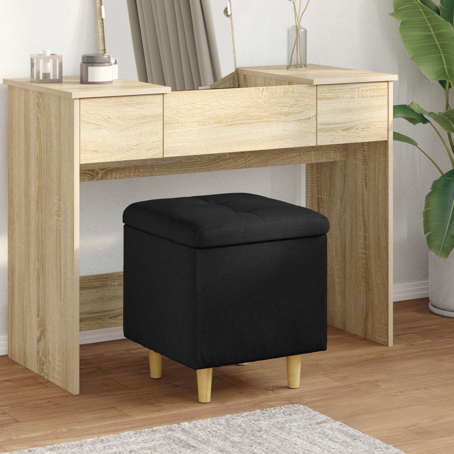 Ottoman med Opbevaring Sort 40 x 40 x 45 cm Stof