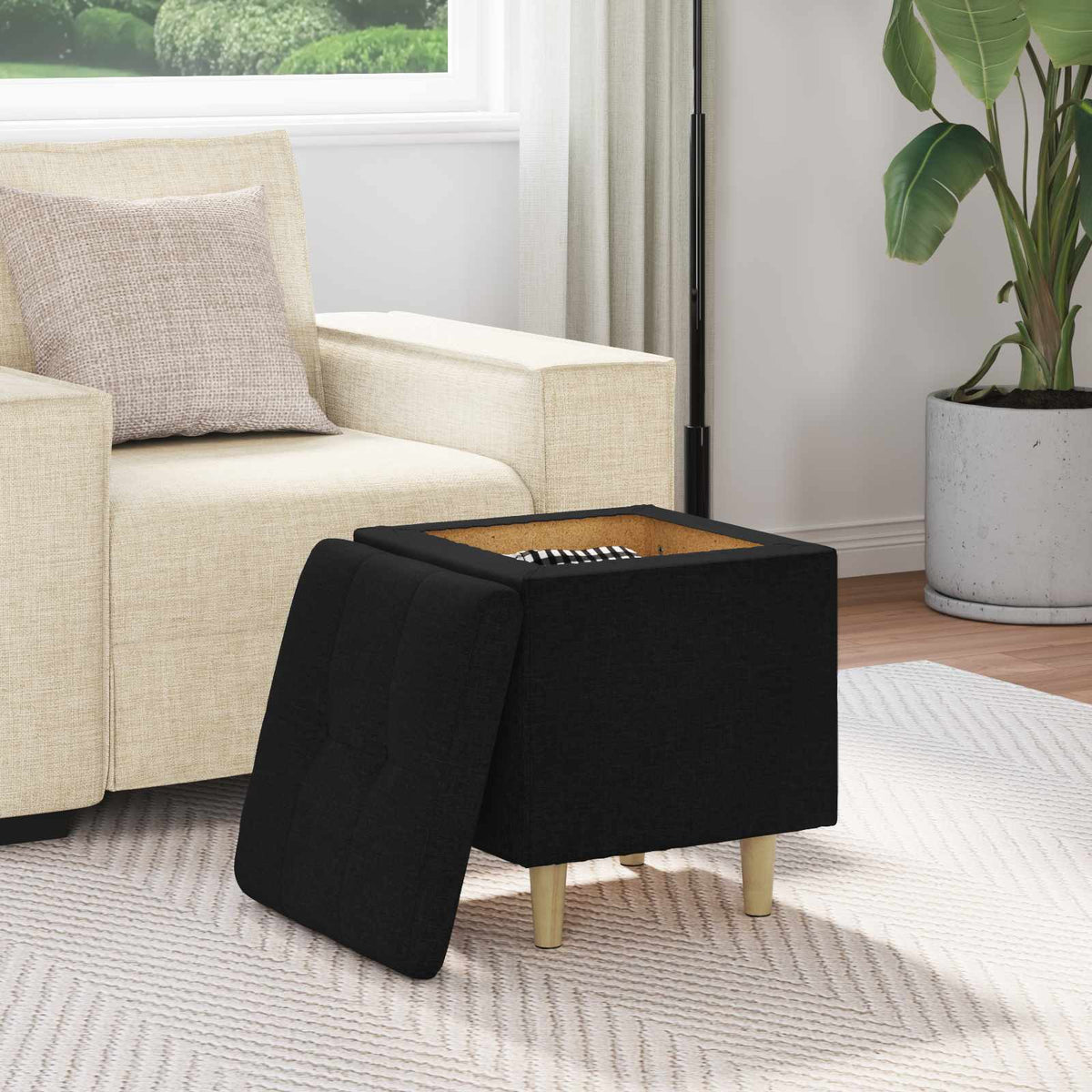 Ottoman med Opbevaring Sort 40 x 40 x 45 cm Stof