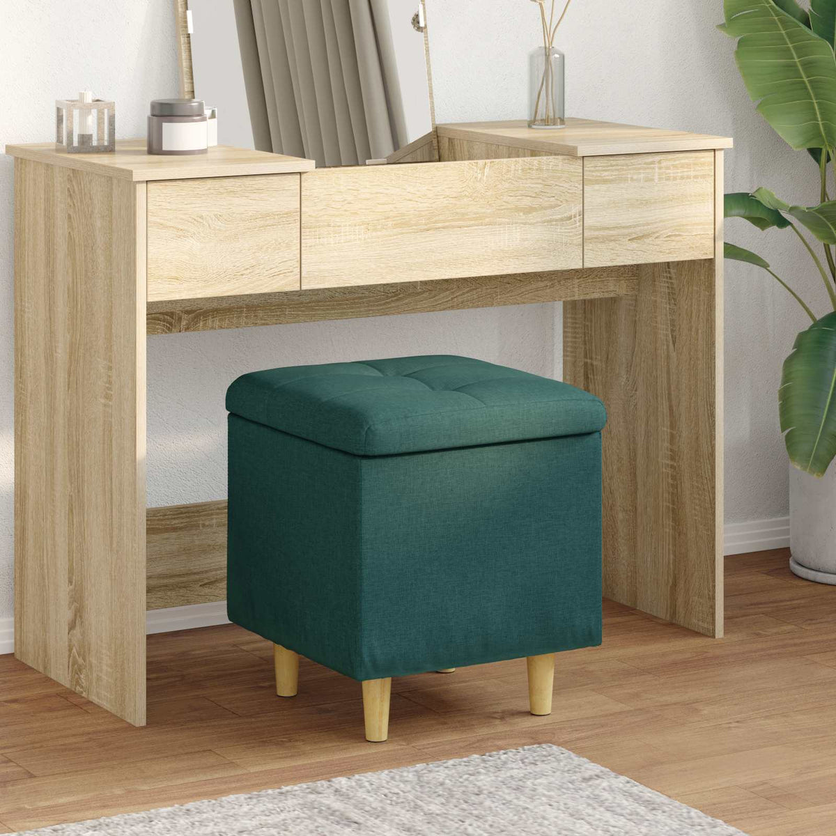 Ottoman med Opbevaring Mørkegrøn 40 x 40 x 45 cm Stof