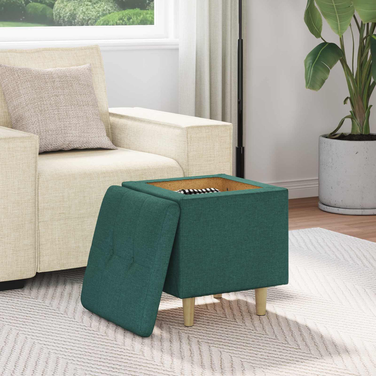 Ottoman med Opbevaring Mørkegrøn 40 x 40 x 45 cm Stof