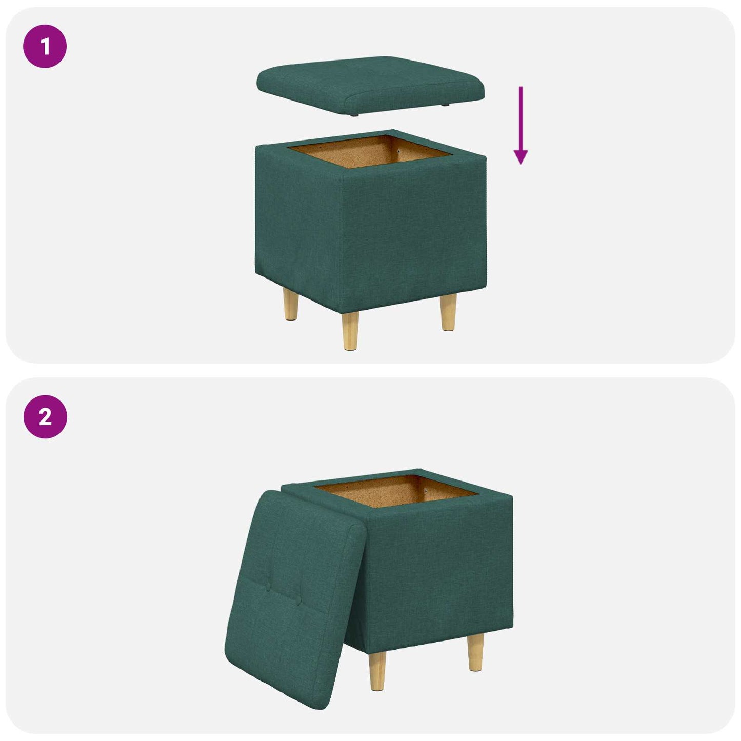 Ottoman med Opbevaring Mørkegrøn 40 x 40 x 45 cm Stof