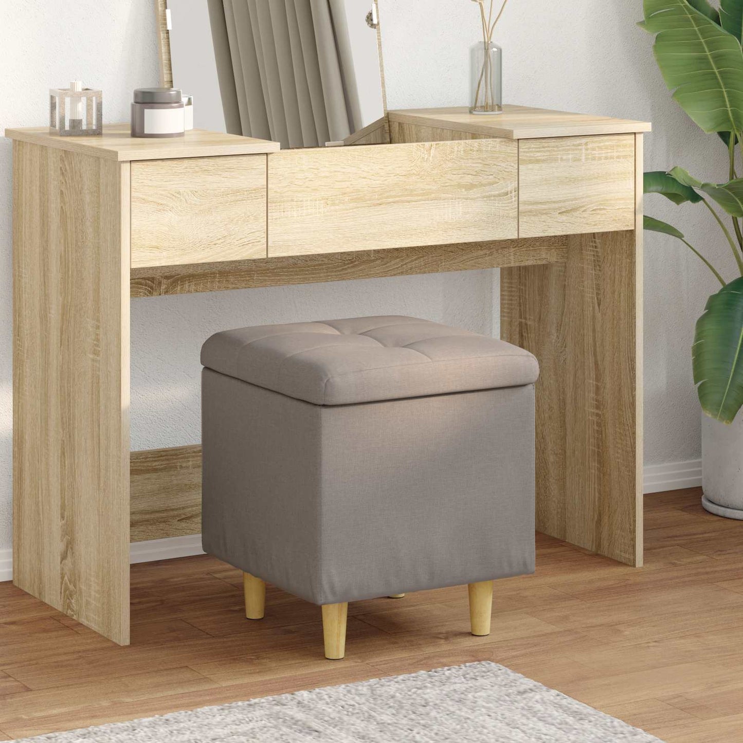 Ottoman med Opbevaring Gråbrun 40 x 40 x 45 cm Stof