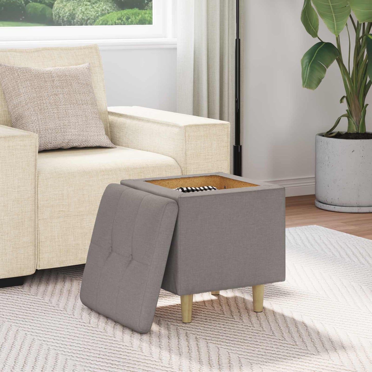 Ottoman med Opbevaring Gråbrun 40 x 40 x 45 cm Stof