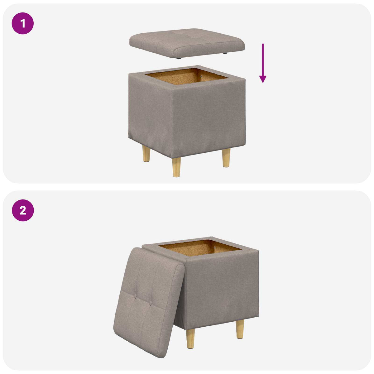 Ottoman med Opbevaring Gråbrun 40 x 40 x 45 cm Stof