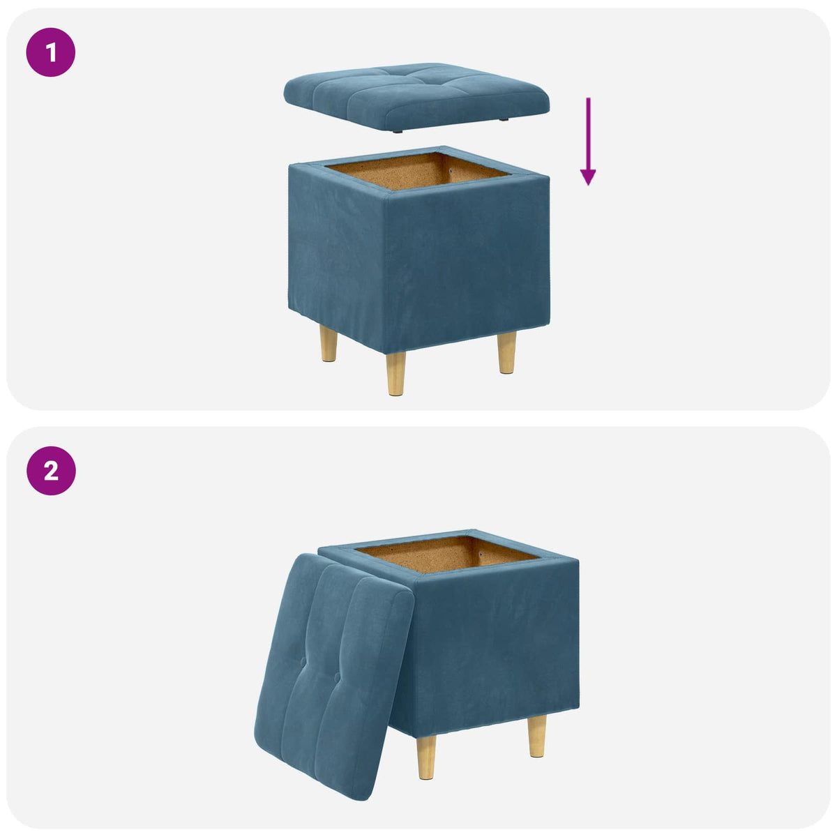 Ottoman med Opbevaring Blå 40 x 40 x 45 cm Fløjl