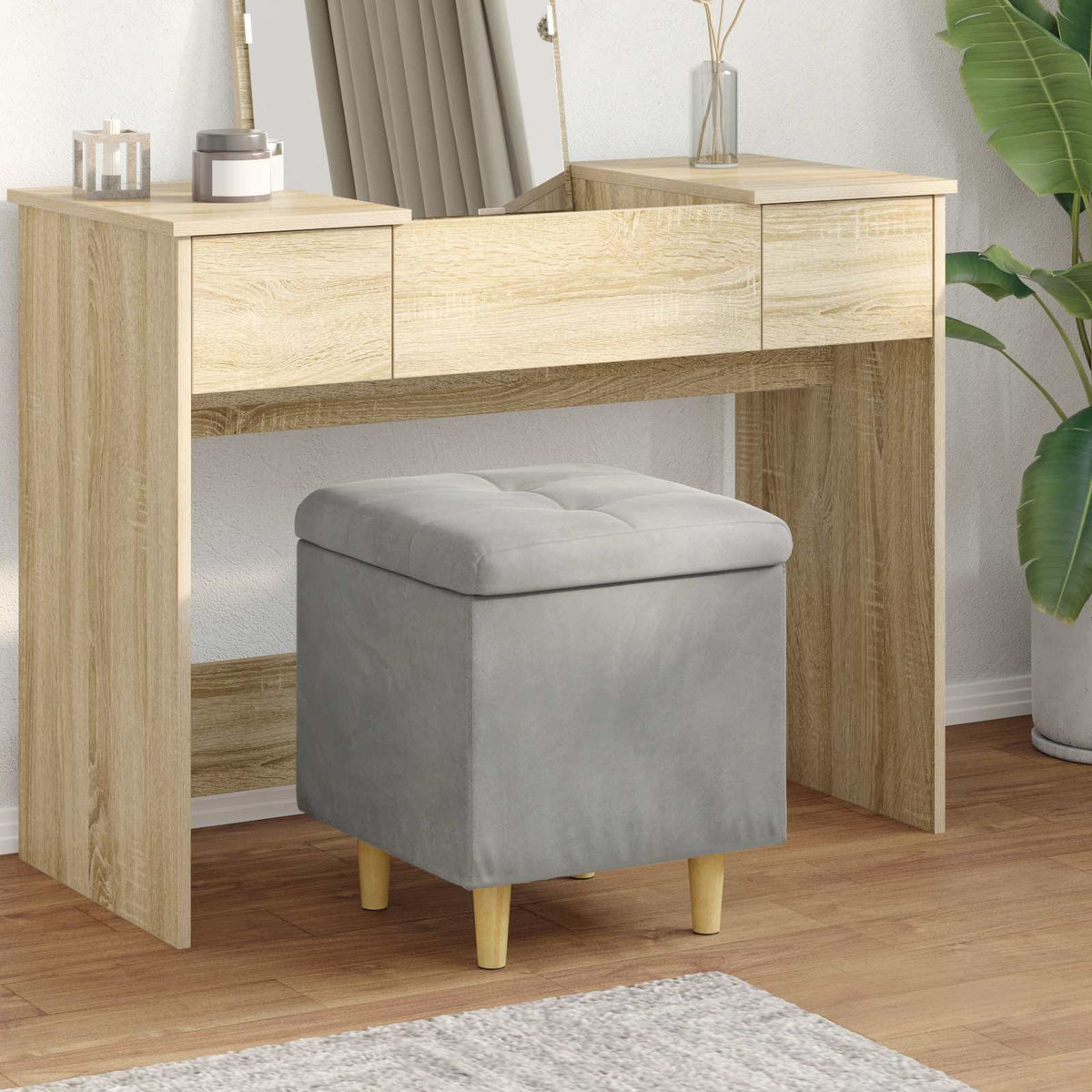 Ottoman med Opbevaring Lysegrå 40 x 40 x 45 cm Fløjl