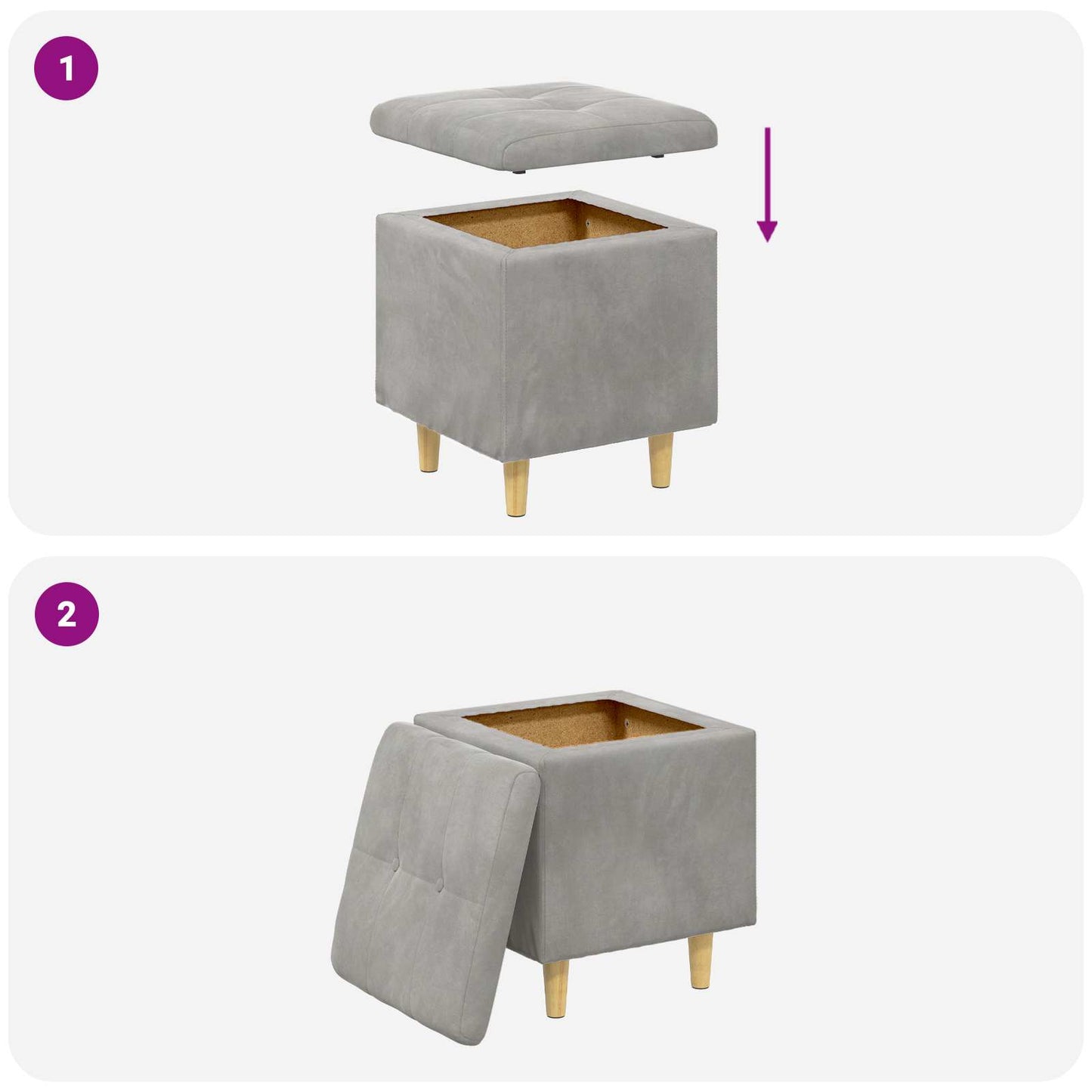 Ottoman med Opbevaring Lysegrå 40 x 40 x 45 cm Fløjl
