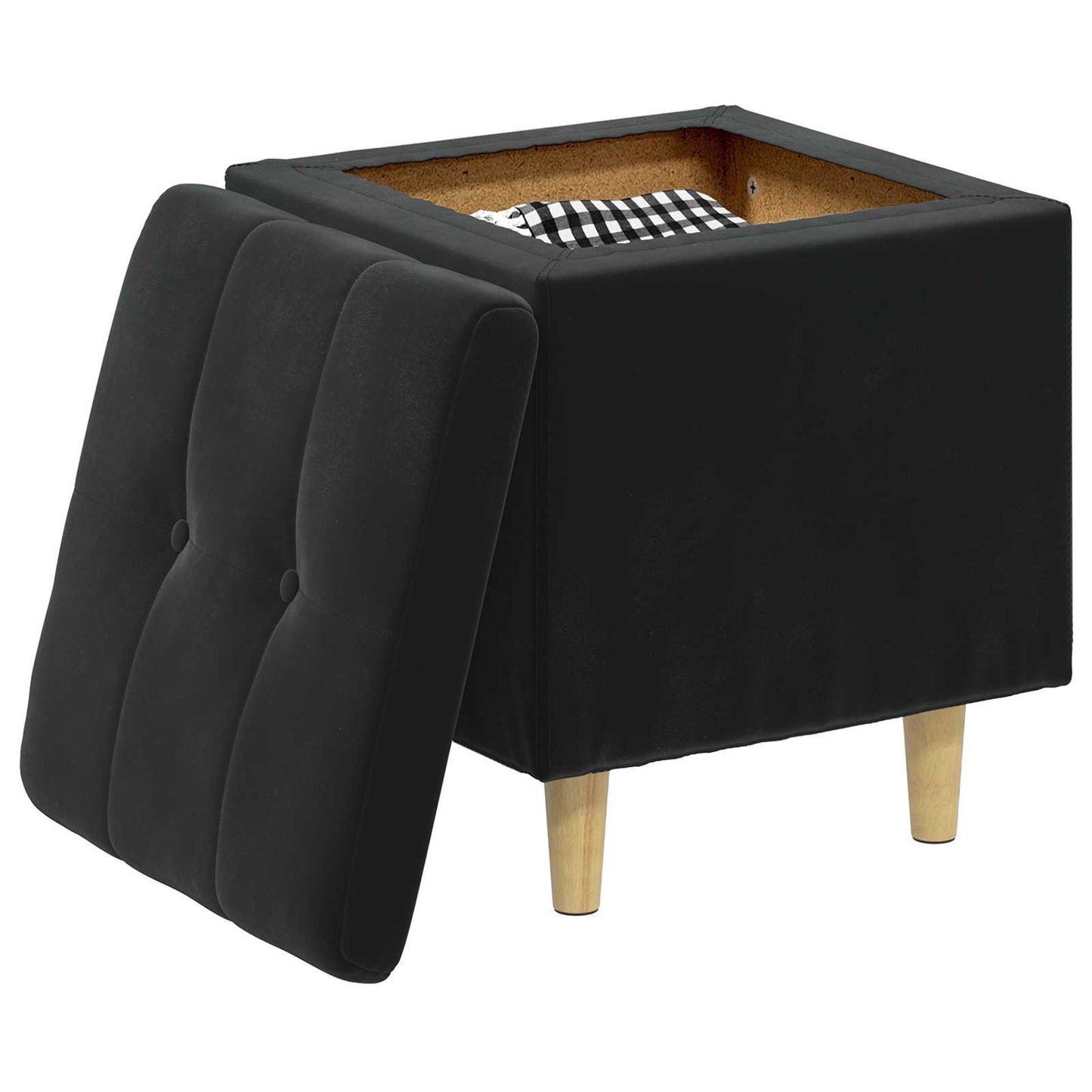 Ottoman med Opbevaring Sort 40 x 40 x 45 cm Fløjl