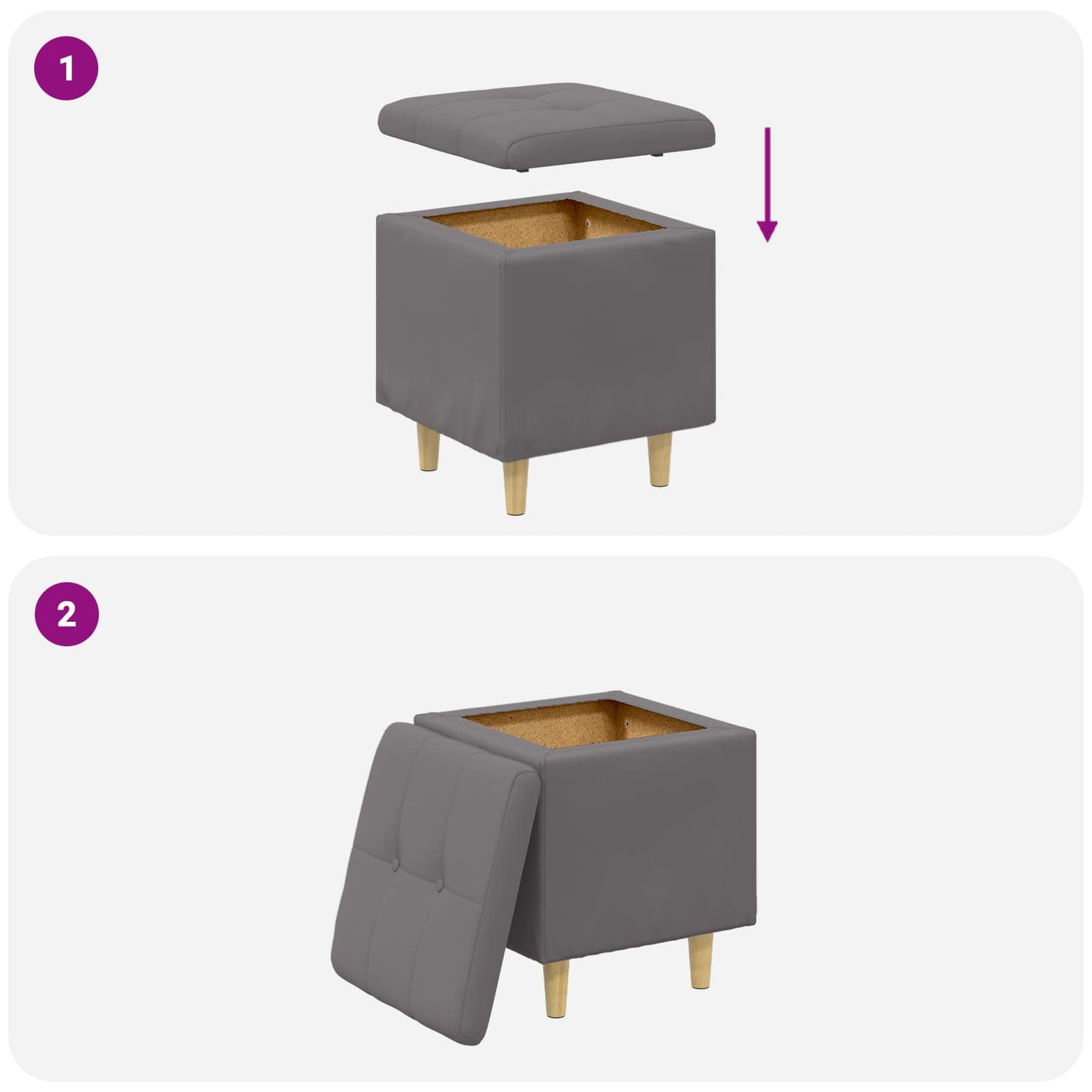 Ottoman med Opbevaring Grå 40 x 40 x 45 cm Kunstlæder