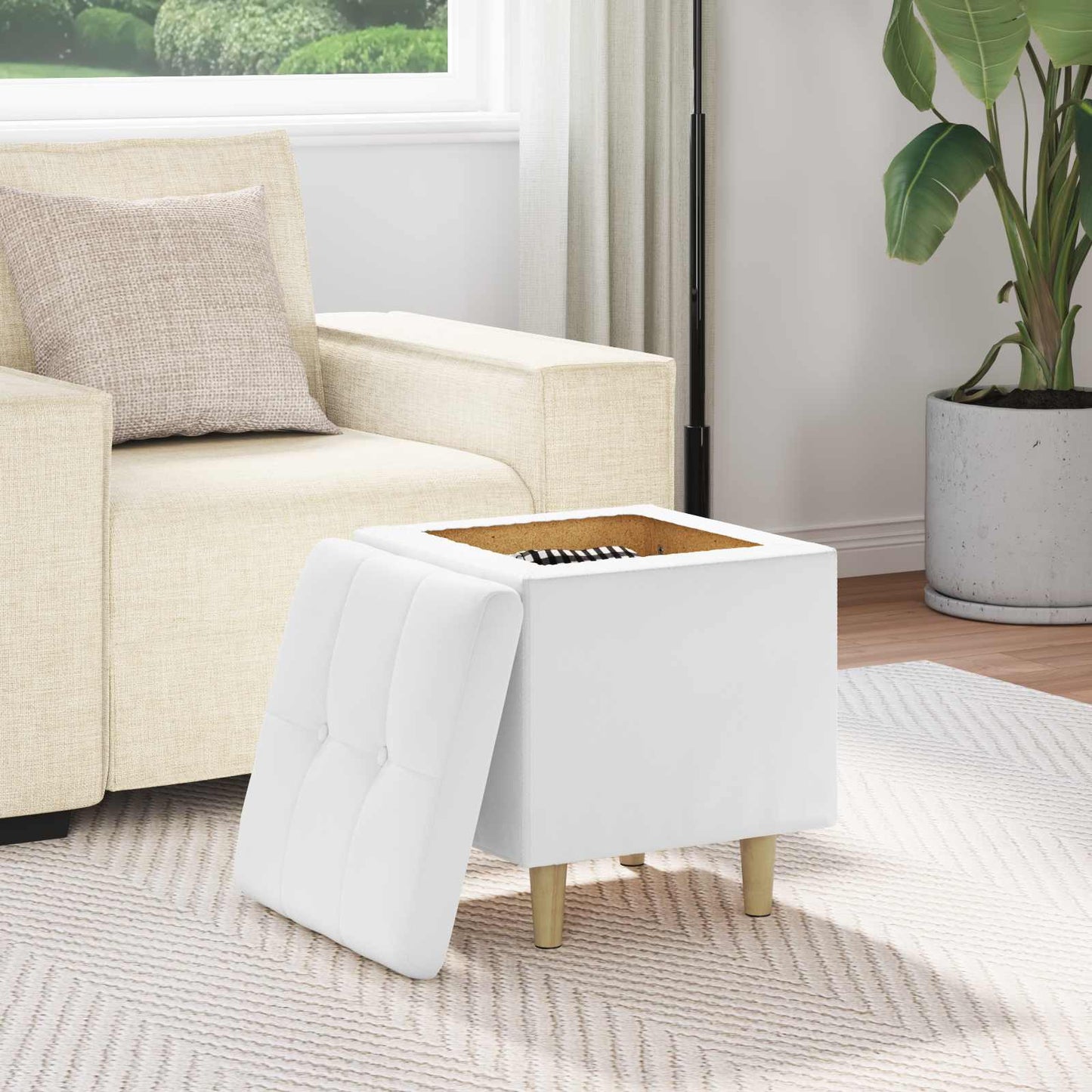 Ottoman med Opbevaring Hvid 40 x 40 x 45 cm Kunstlæder