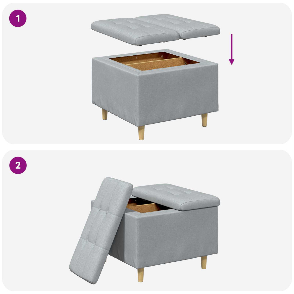 Ottoman med Opbevaring Lysegrå 60 x 60 x 45 cm Stof