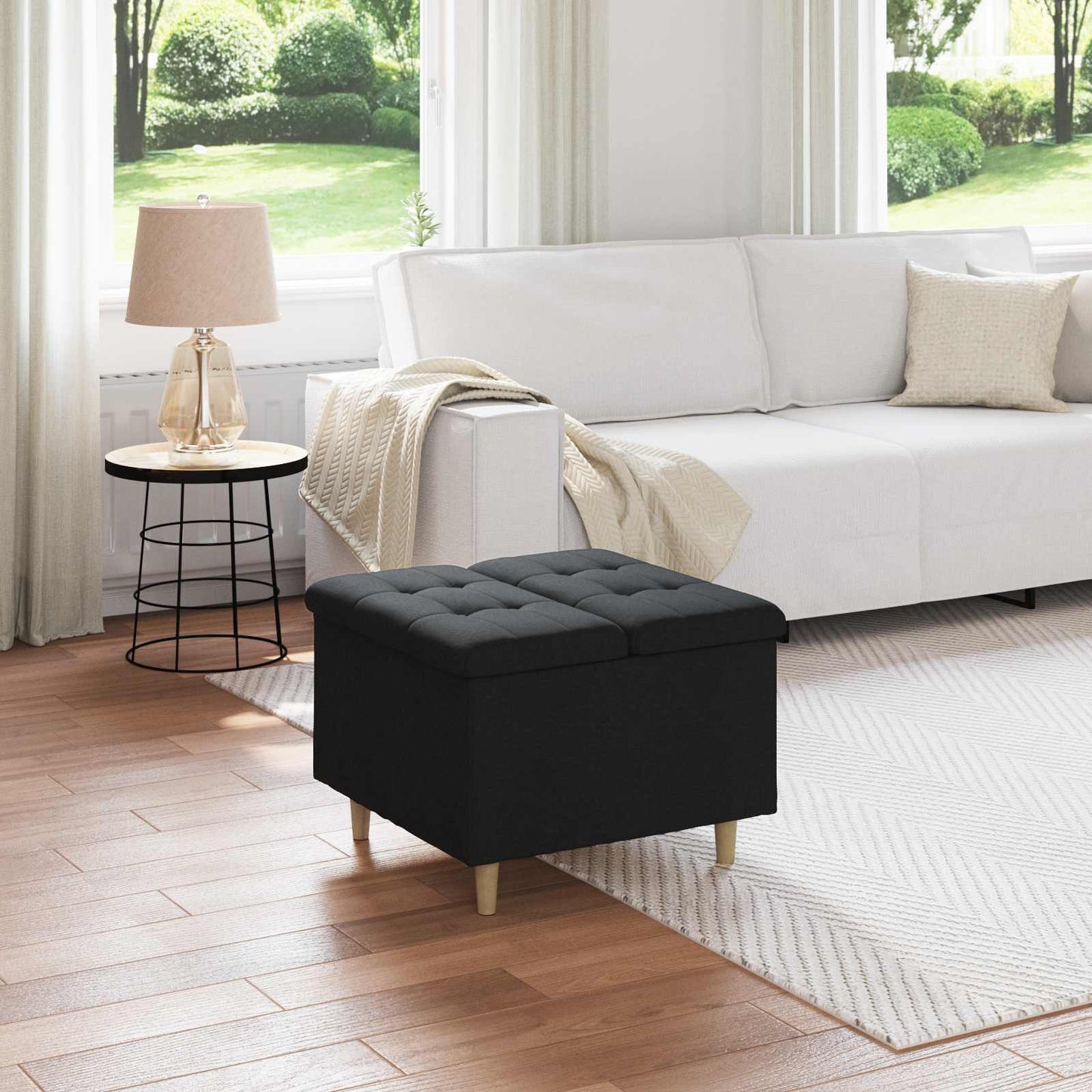 Ottoman med Opbevaring Sort 60 x 60 x 45 cm Stof