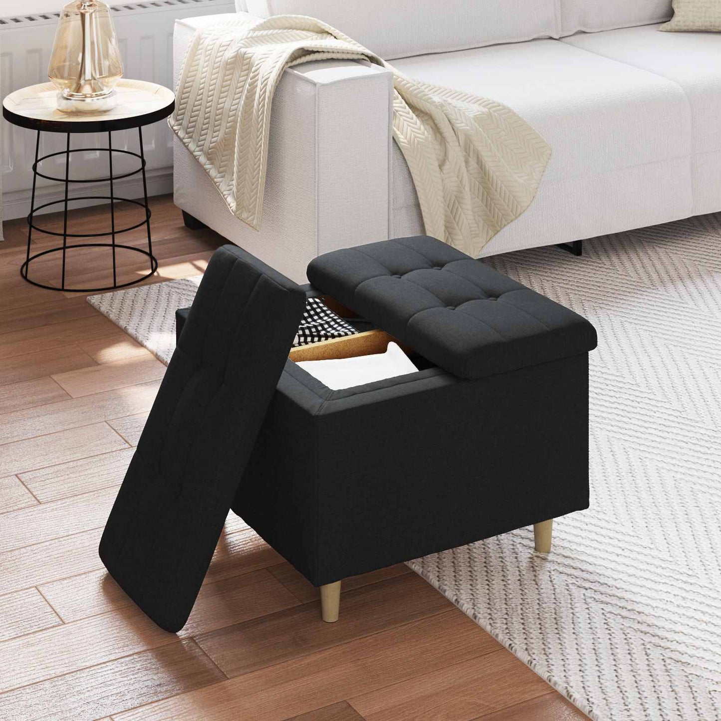 Ottoman med Opbevaring Sort 60 x 60 x 45 cm Stof