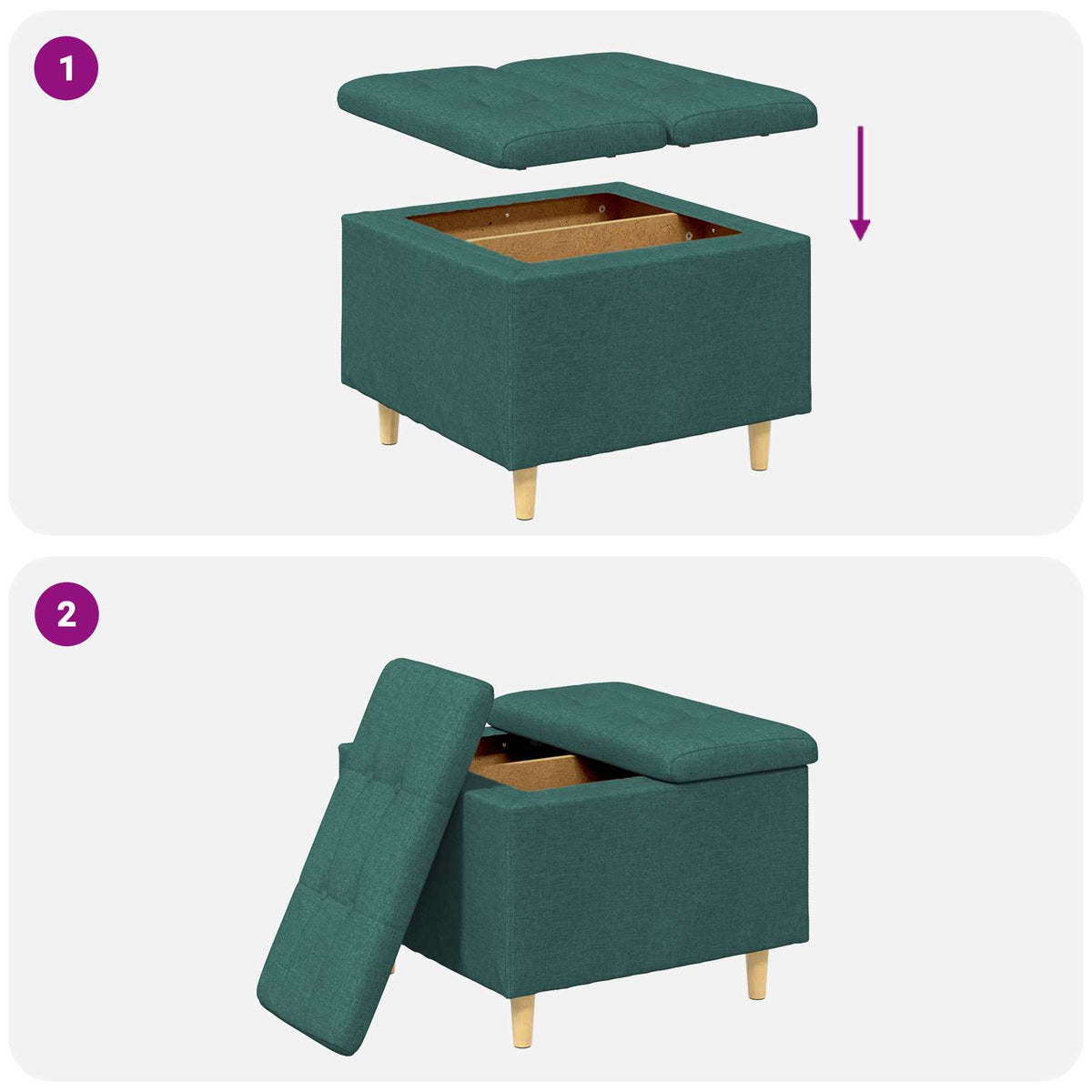Ottoman med Opbevaring Mørkegrøn 60 x 60 x 45 cm Stof