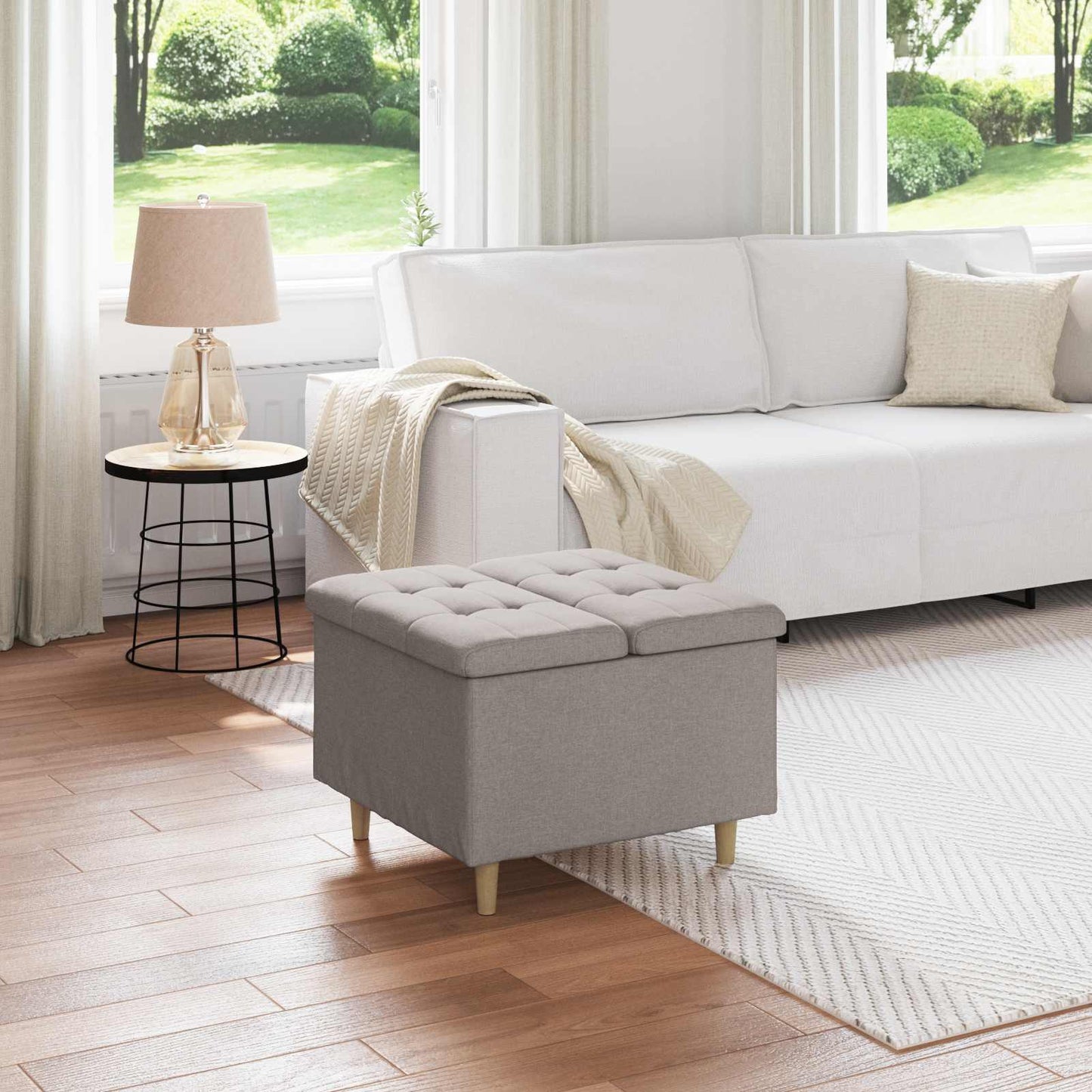 Ottoman med Opbevaring Gråbrun 60 x 60 x 45 cm Stof