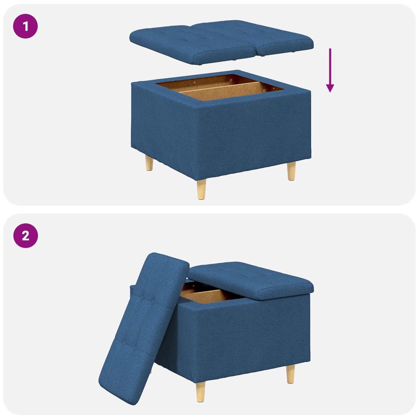 Ottoman med Opbevaring Blå 60 x 60 x 45 cm Stof