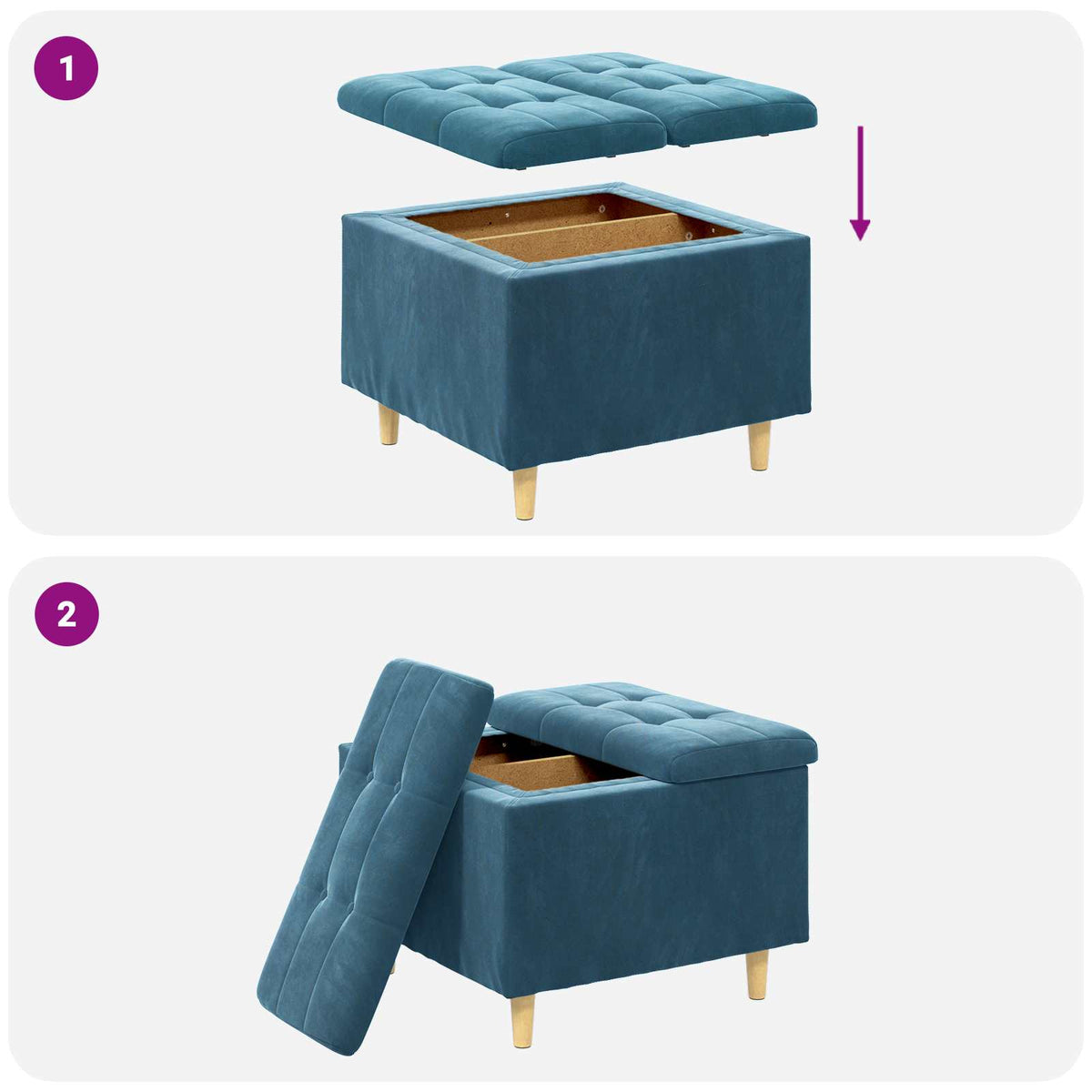 Ottoman med Opbevaring Blå 60 x 60 x 45 cm Fløjl