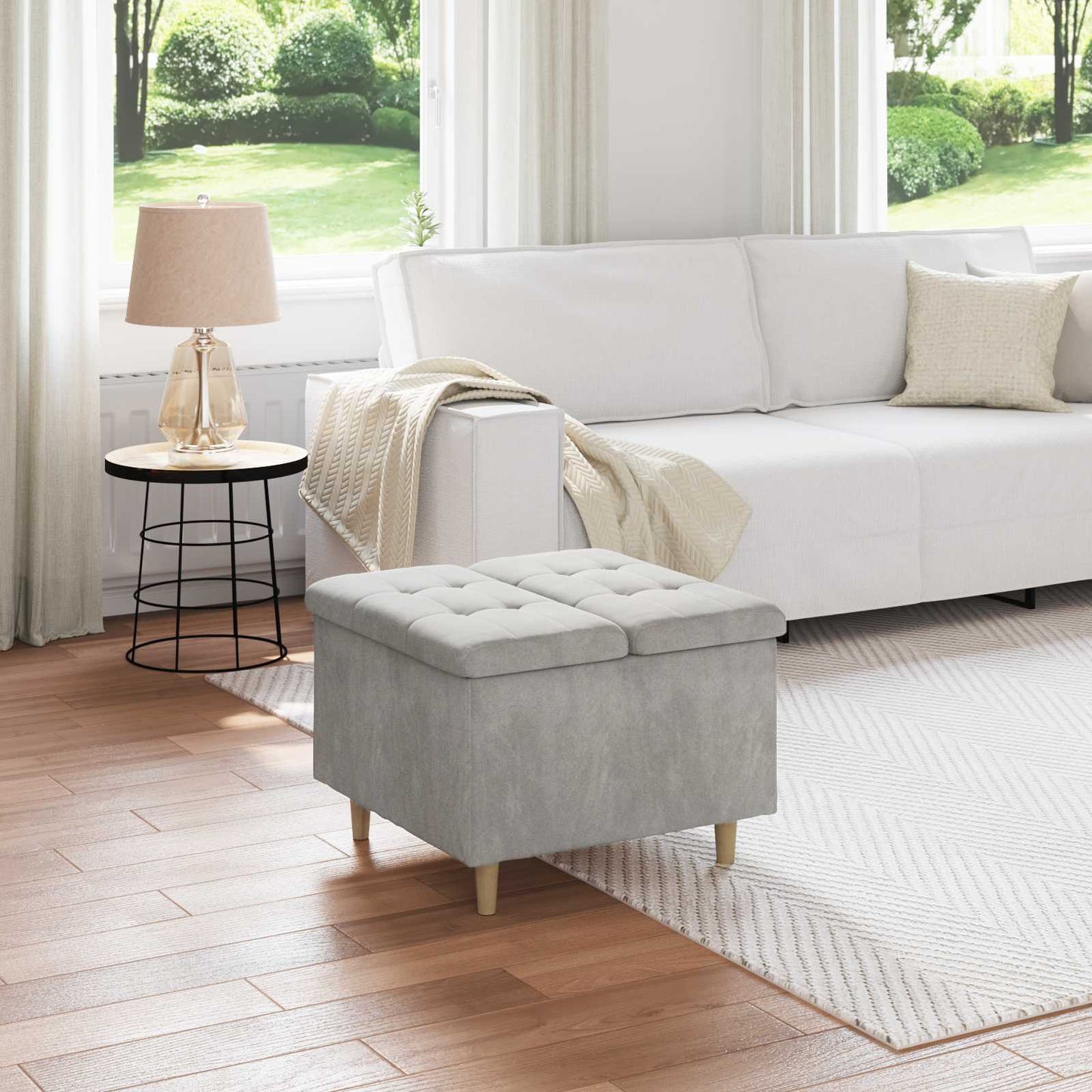 Ottoman med Opbevaring Lysegrå 60 x 60 x 45 cm Fløjl