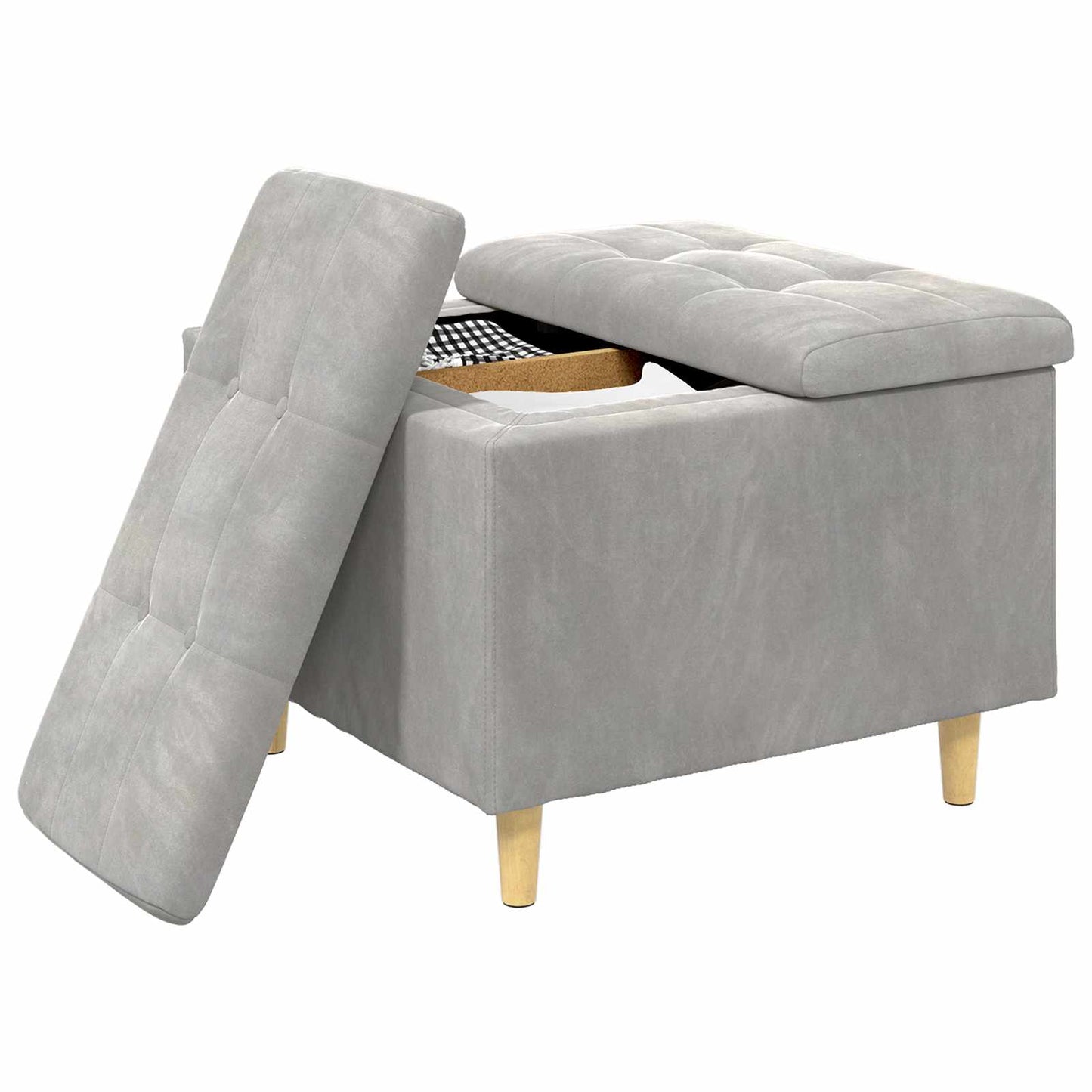 Ottoman med Opbevaring Lysegrå 60 x 60 x 45 cm Fløjl