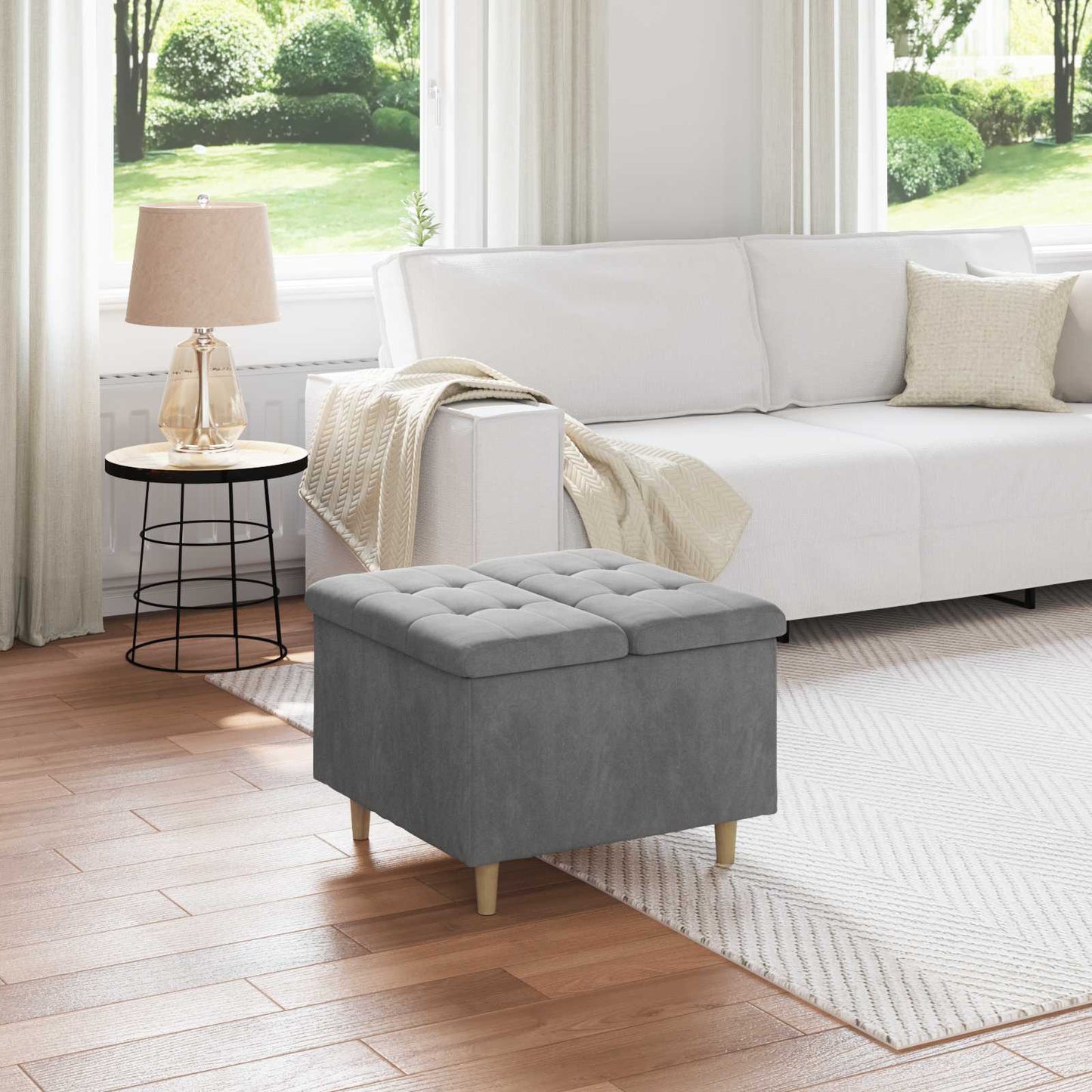 Ottoman med Opbevaring Mørkegrå 60 x 60 x 45 cm Fløjl