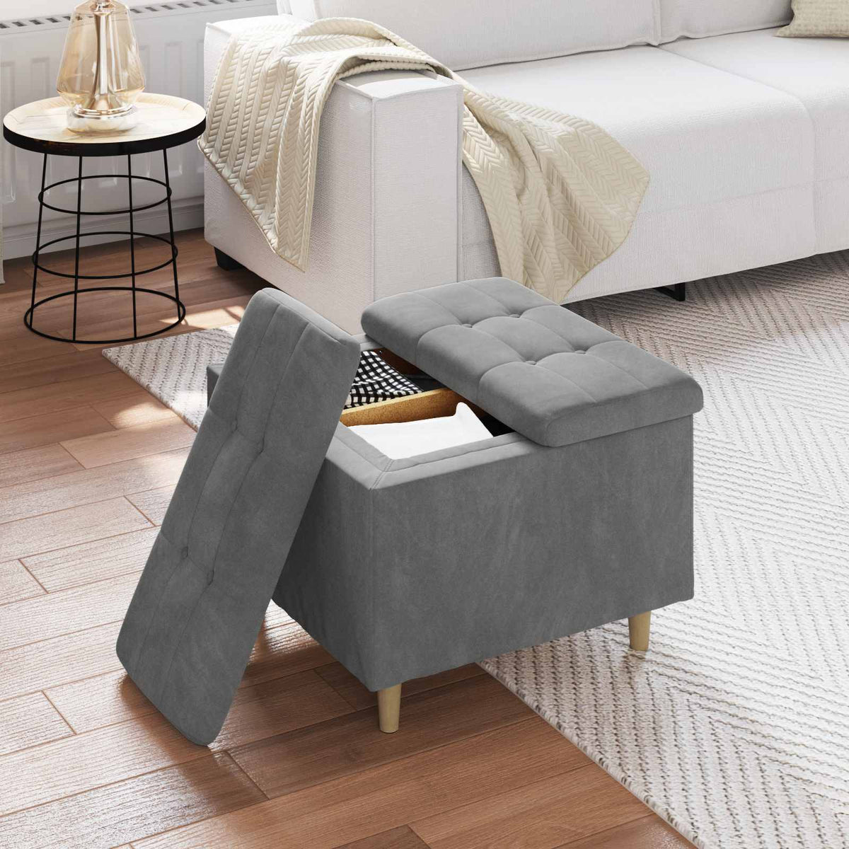 Ottoman med Opbevaring Mørkegrå 60 x 60 x 45 cm Fløjl