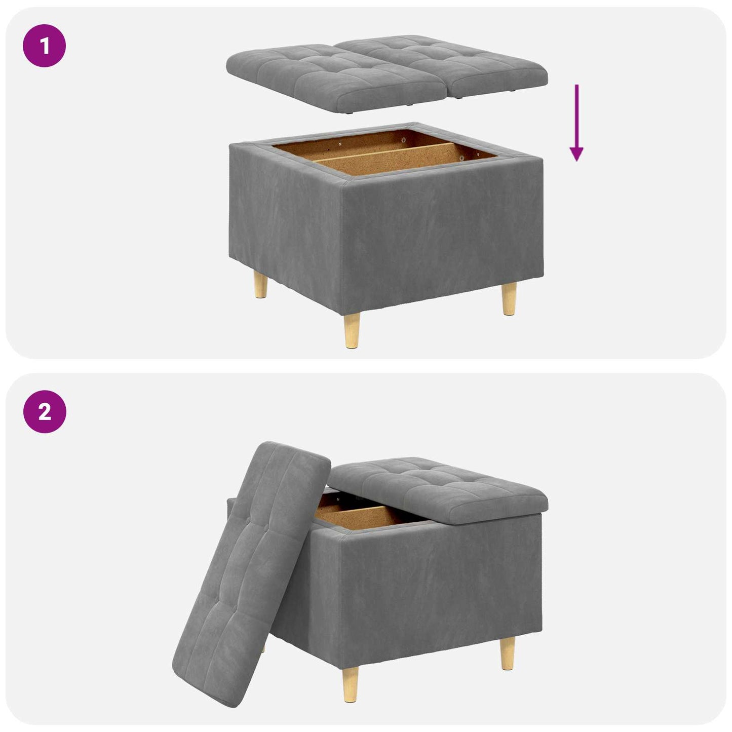 Ottoman med Opbevaring Mørkegrå 60 x 60 x 45 cm Fløjl